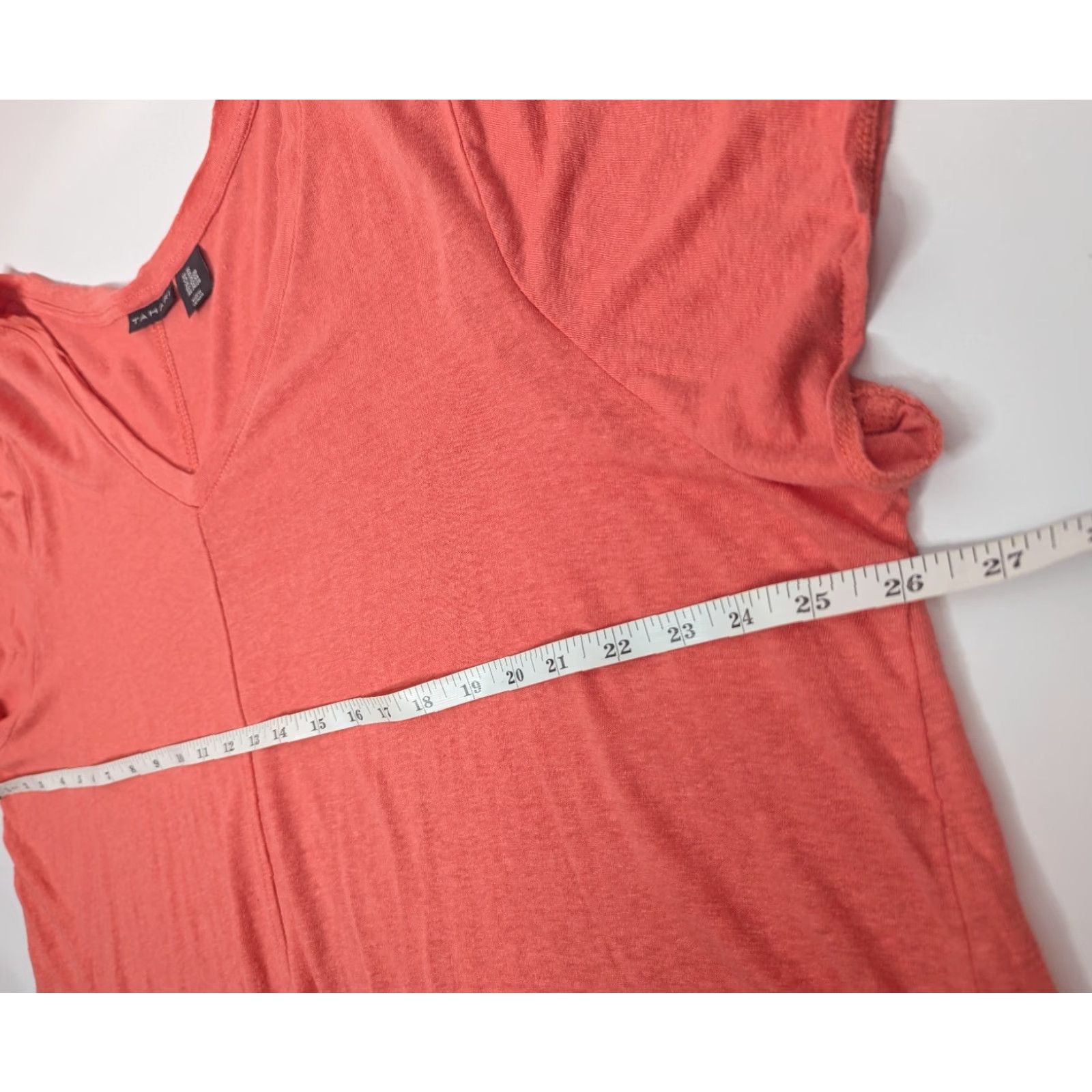 Vintage Tahari Shirt Women 3X V-Neck Short Sleeve Linen Lyocell Blend Seamed Orange Pink 90s? Size XXL / US 16-18 / IT 52-54 - 4 Thumbnail