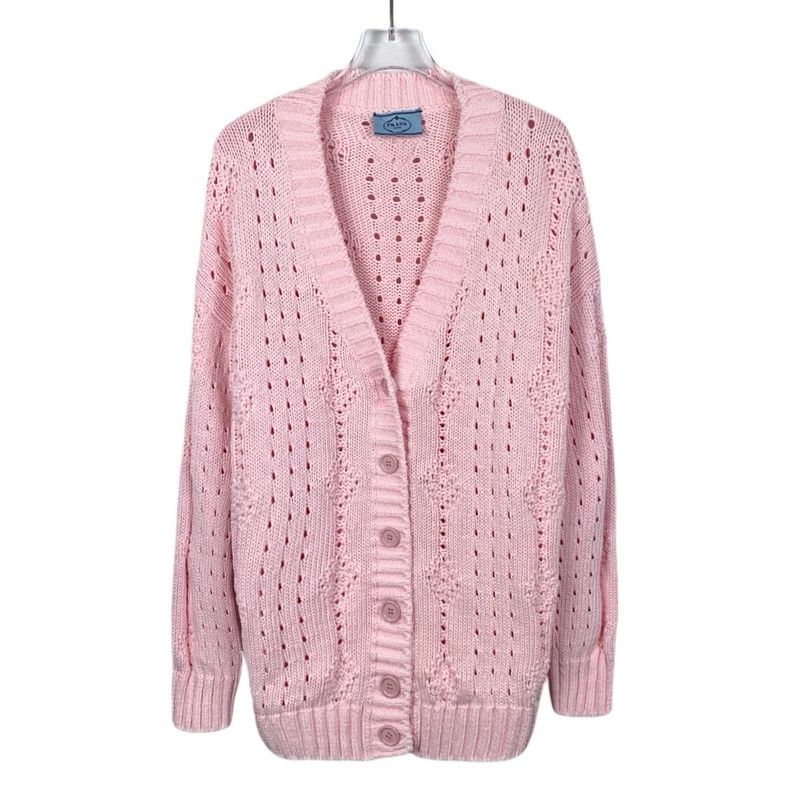 Prada Prada 22 pink V-neck cotton knitted cardigan coat Size XS / US 0-2 / IT 36-38 - 1 Thumbnail
