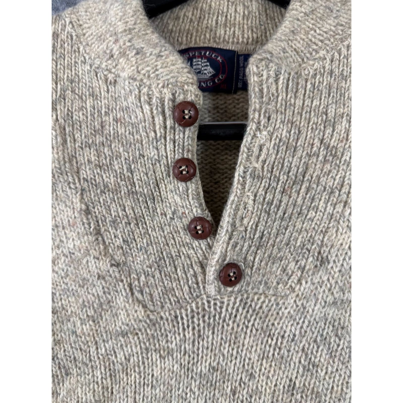 CO VINTAGE Aspetuck Trading Co Wool Sweater Mens Large Beige Pullover Henley Long Sleeve Size US L / EU 52-54 / 3 - 5 Thumbnail