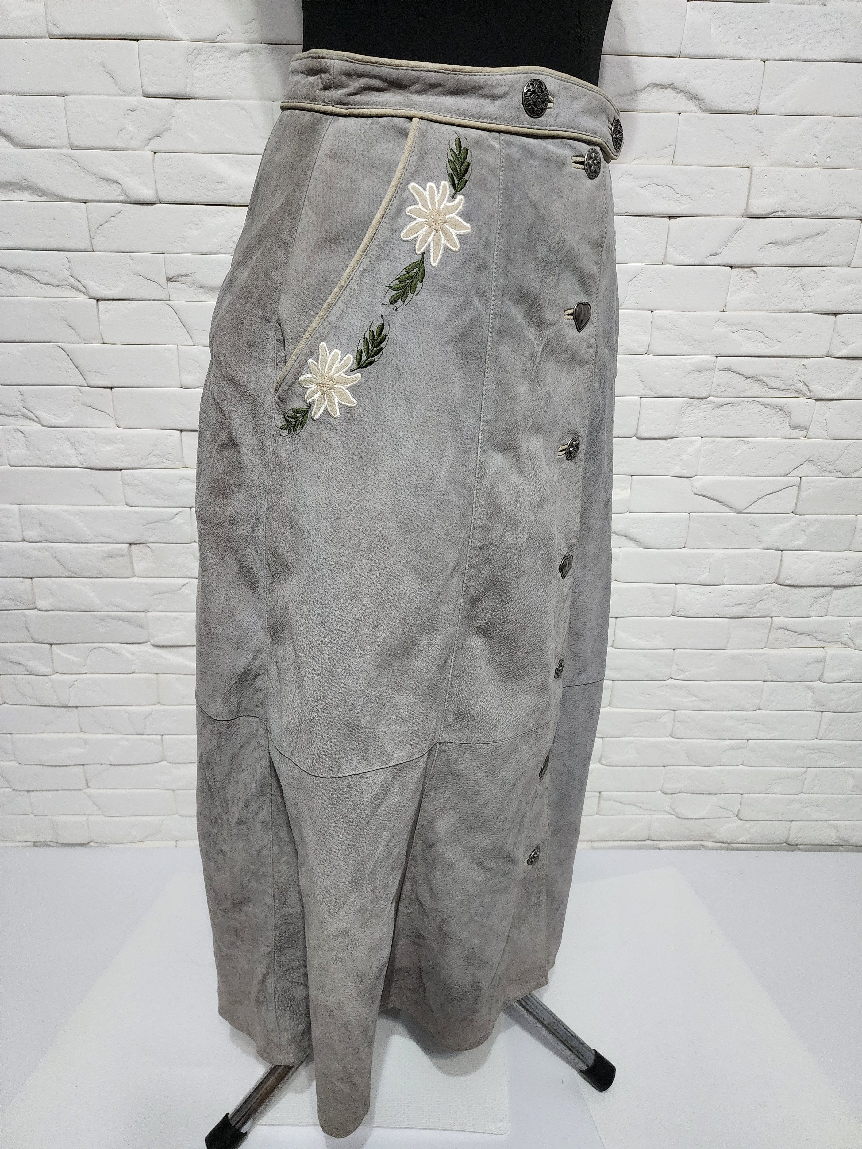 Other Maxi gray skirt made of genuine leather with buttons. Size 30" / US 8 / IT 44 - 2 Thumbnail