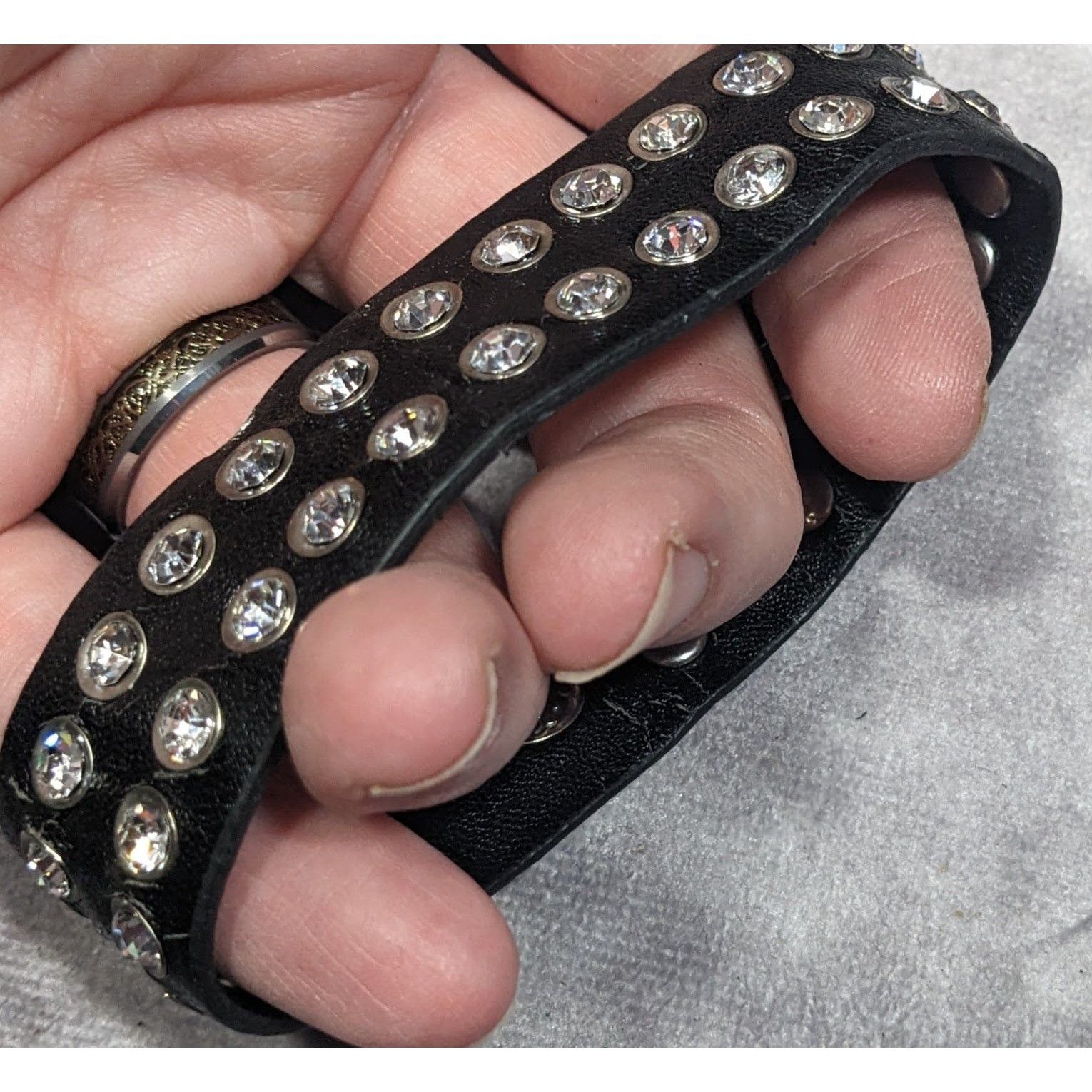 Other Glam Goth Rhinestone Studded Faux Leather Bracelet Size ONE SIZE - 10 Thumbnail