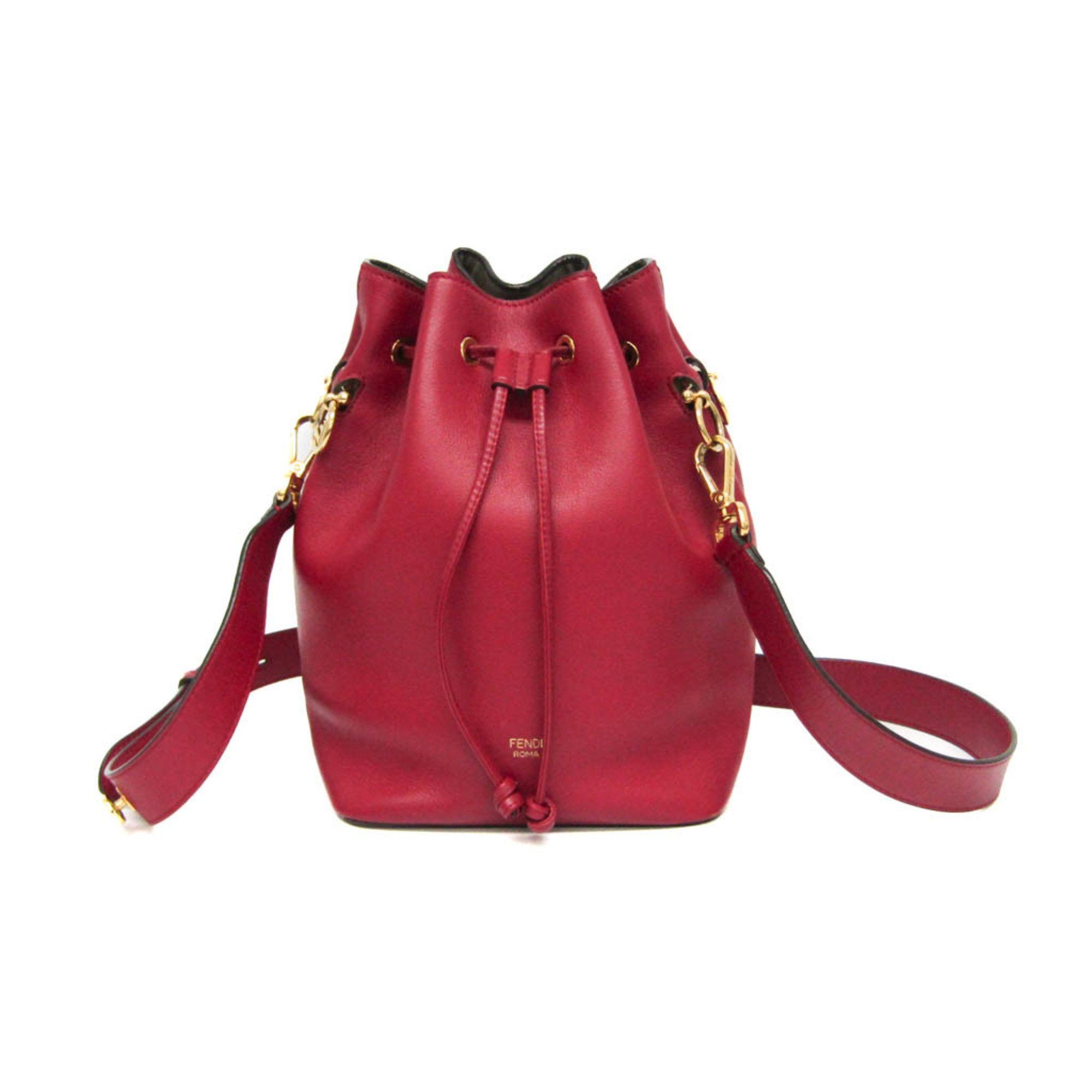 Fendi Mon Tresor 8BT298 Women's Leather Shoulder Bag Red Color