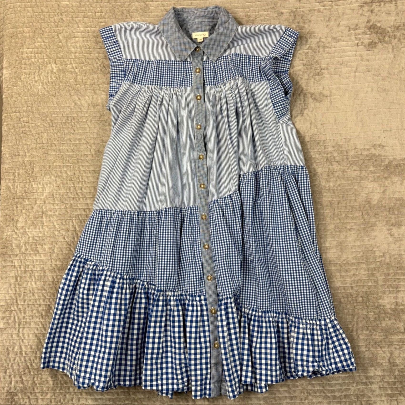 Vintage Pilcro Mini Gingham Dress - Blue White Cotton Tiered XS Size XXS / US 00 / IT 34 - 2 Thumbnail