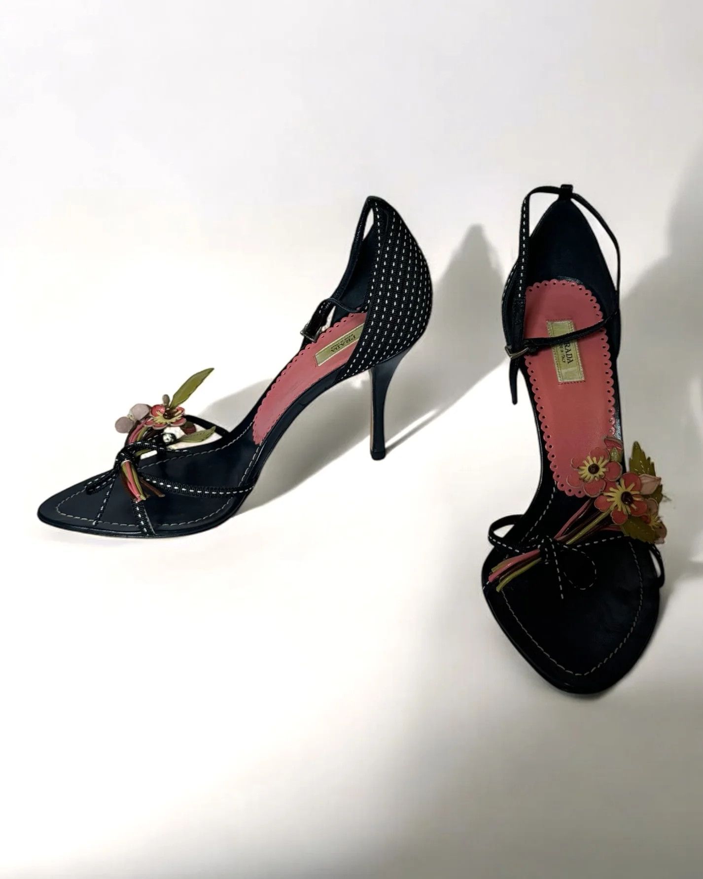 Prada Prada Black Leather Flower Bouquet Heels, c. 2000s Size US 5 / IT 35 - 3 Thumbnail