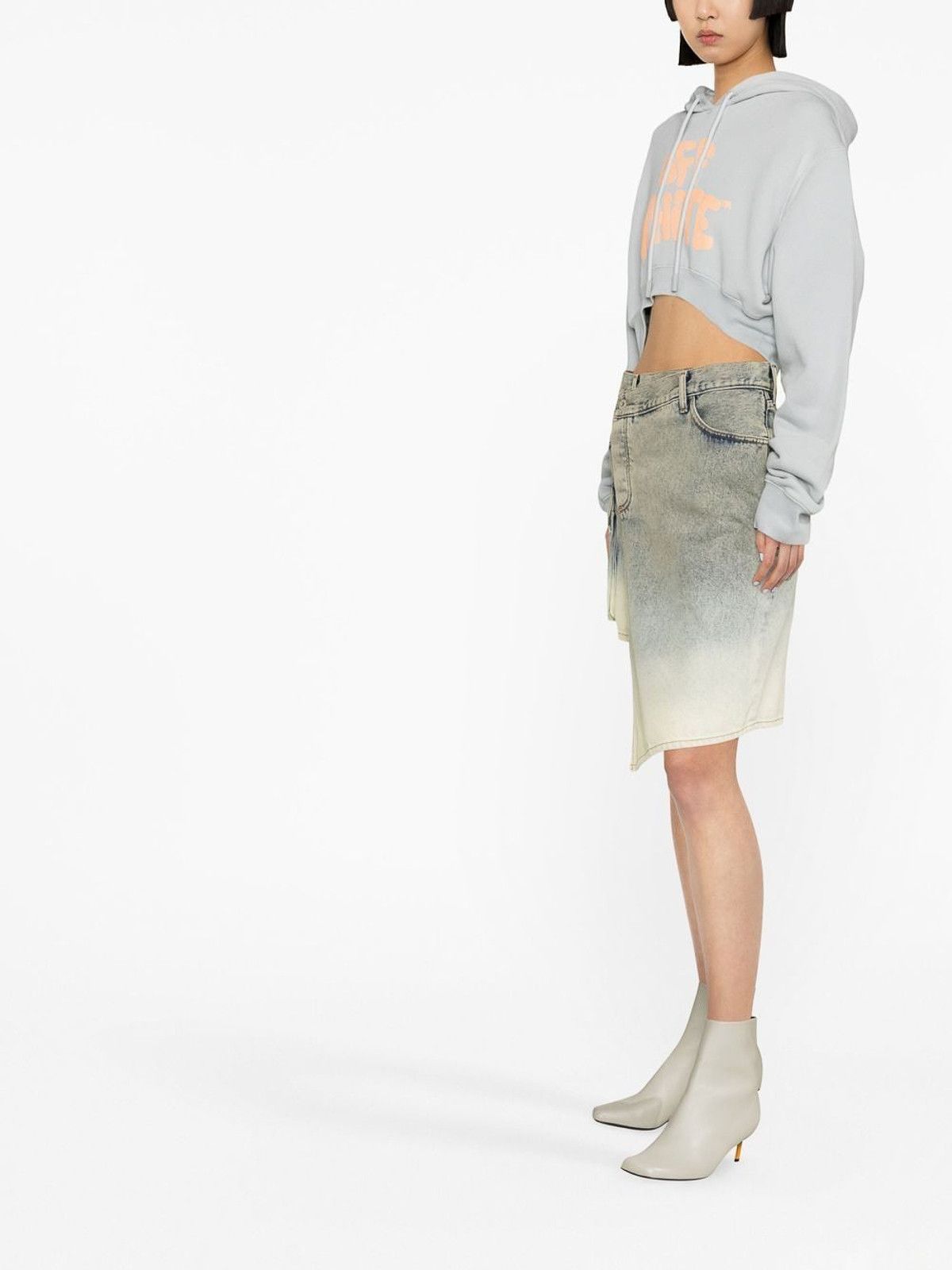Off-White o1gr1nt0425 70S Type Logo Sup Crop Hoodie in Medium Grey Size XS / US 0-2 / IT 36-38 - 2 Thumbnail