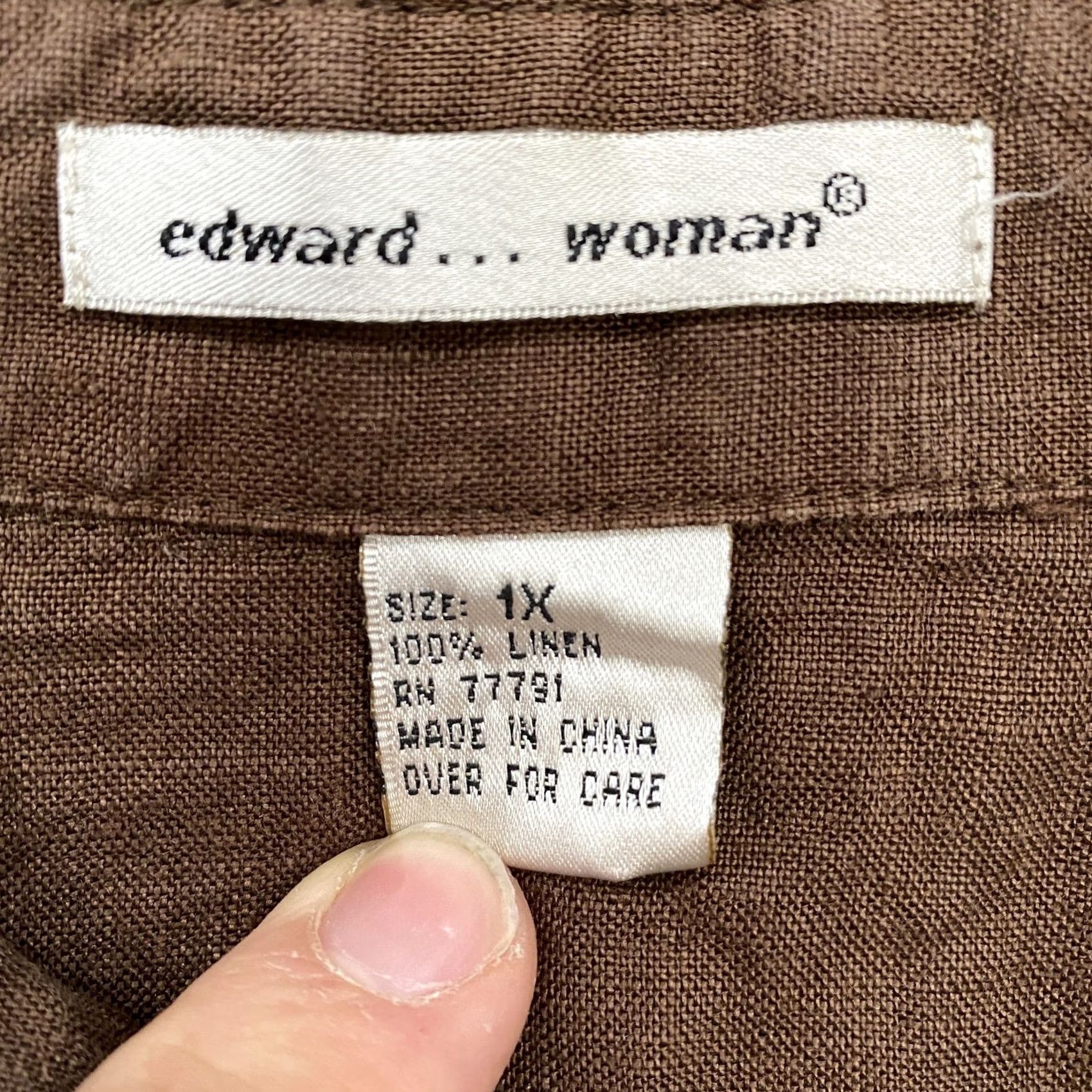 Vintage Edward Women Shirt 1X Brown Linen Button-Up Embroidered Floral Blouse Top - Casual 3/4 Sleeve, Collared, relaxed fit, Plus Size Size XL / US 12-14 / IT 48-50 - 6 Thumbnail