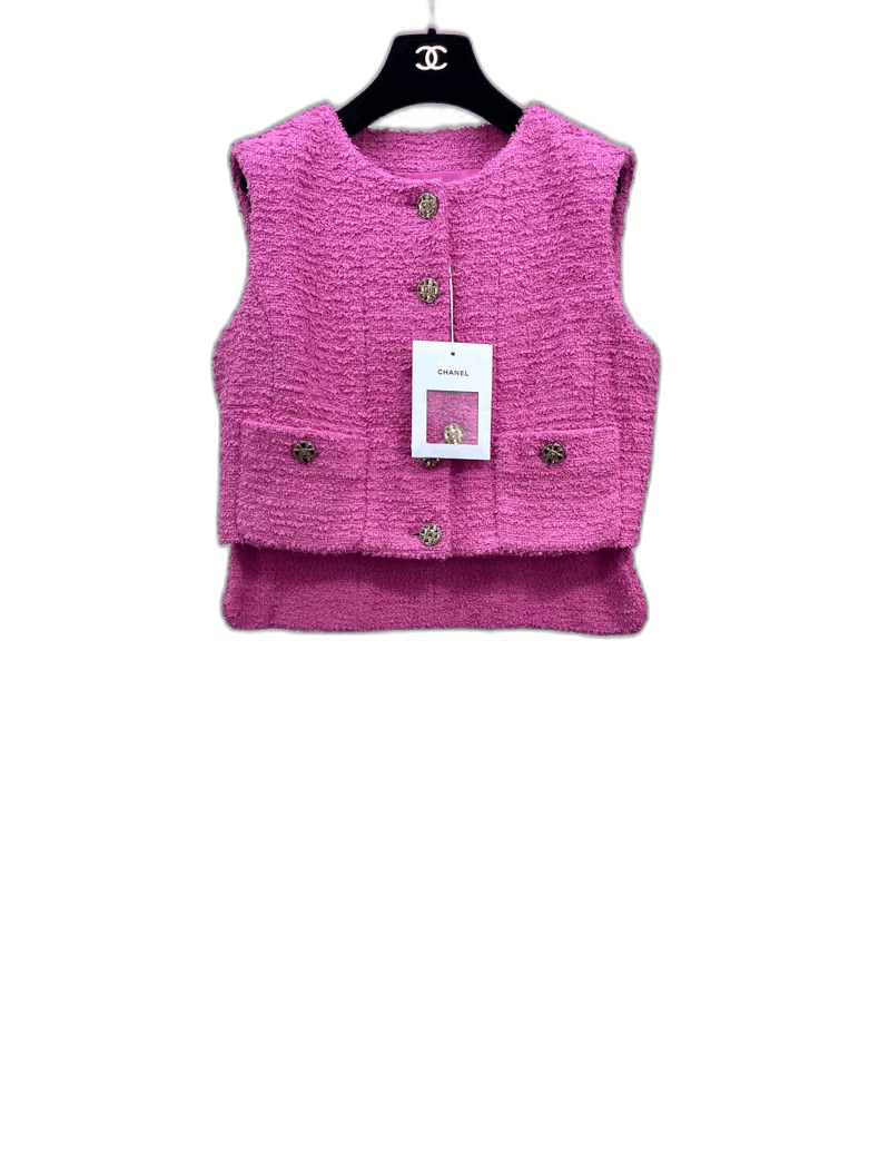 Chanel Chanel Spring/Summer Pink Tweed Vest Size US M / EU 48-50 / 2 - 1 Thumbnail