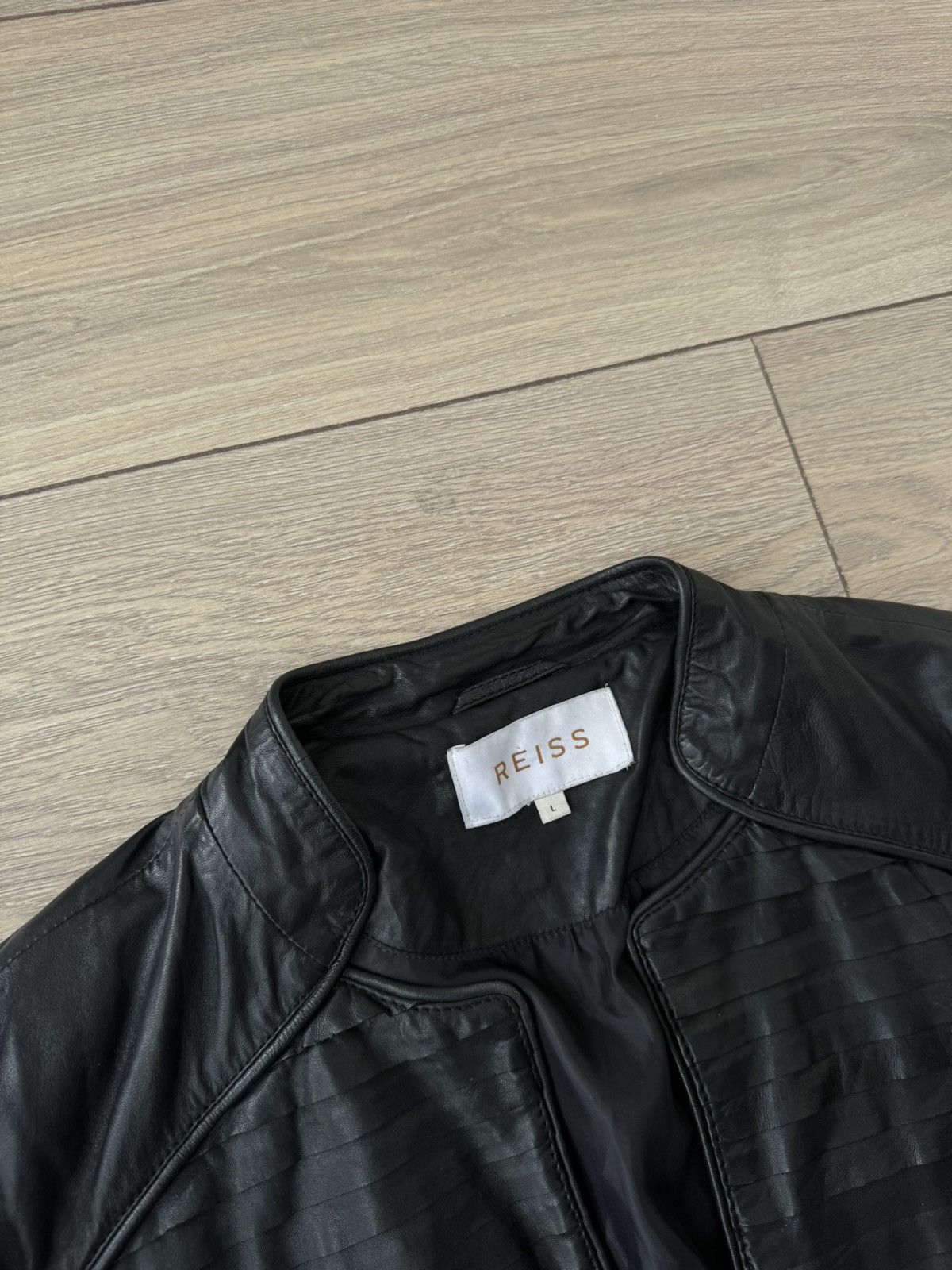 Reiss REISS Leather Jacket Avant-Garde Panelled Design Minimalist Size L / US 10 / IT 46 - 4 Thumbnail