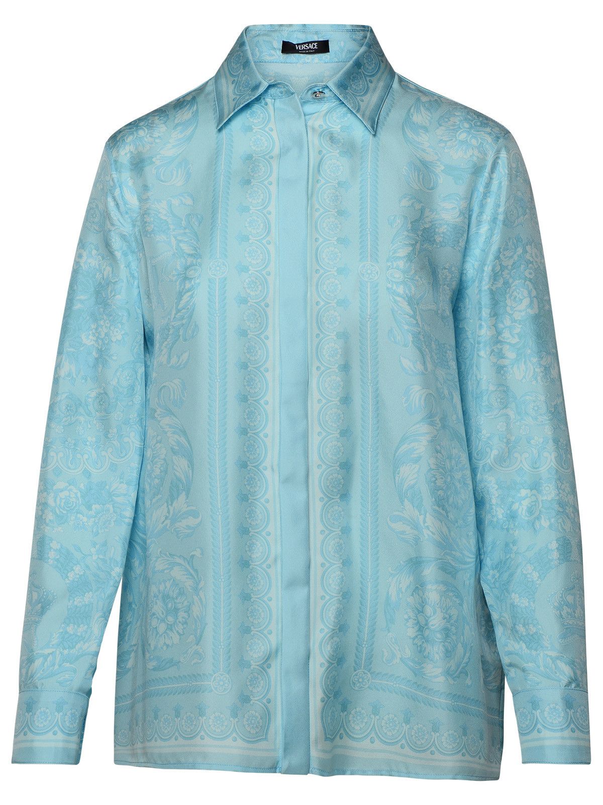 image of Versace 'barocco' Light Blue Silk Shirt, Women's (Size Small)