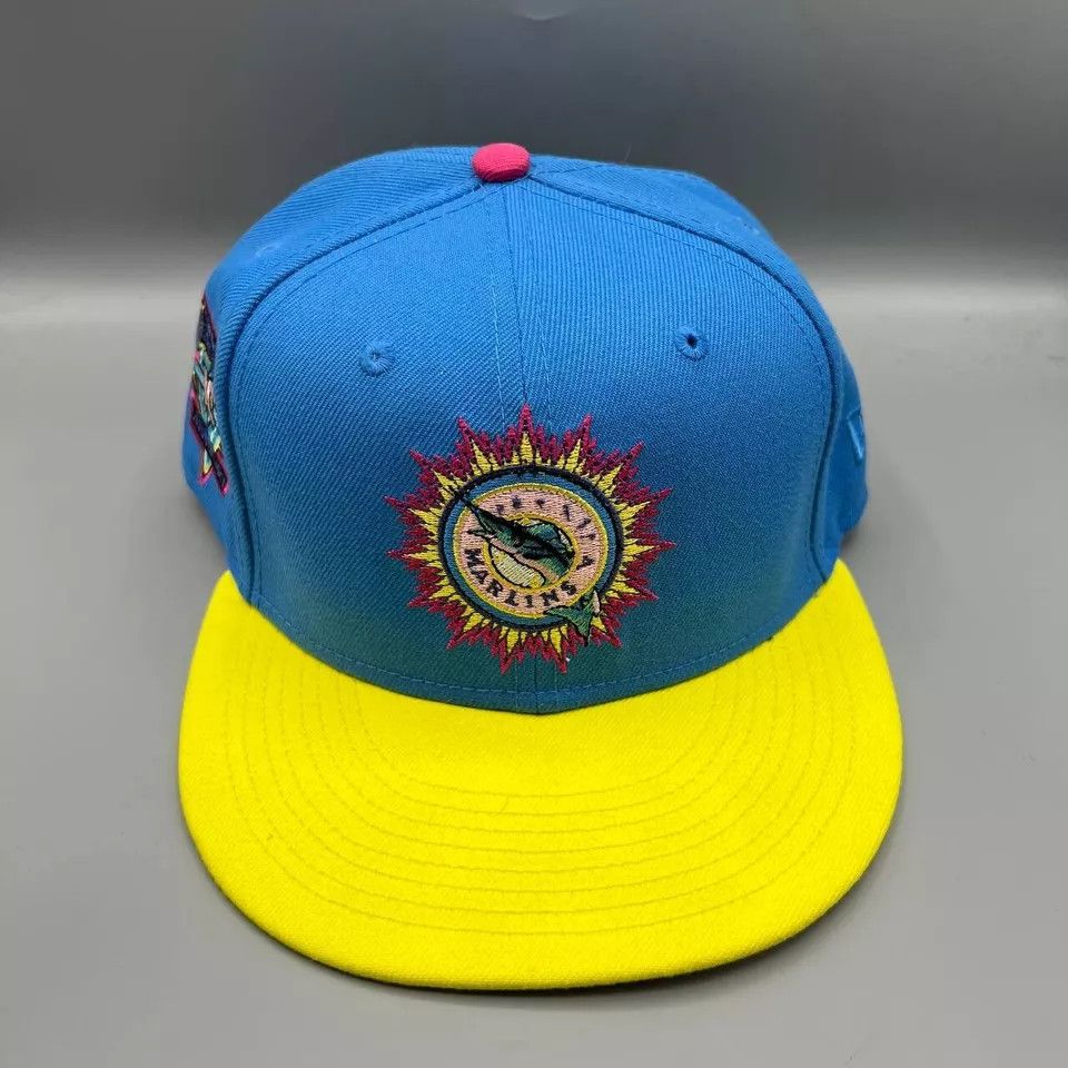 New Era Miami Marlins Hat men 7 1/2 Blue 59Fifty New Era Fitted Cap Size ONE SIZE - 2 Thumbnail