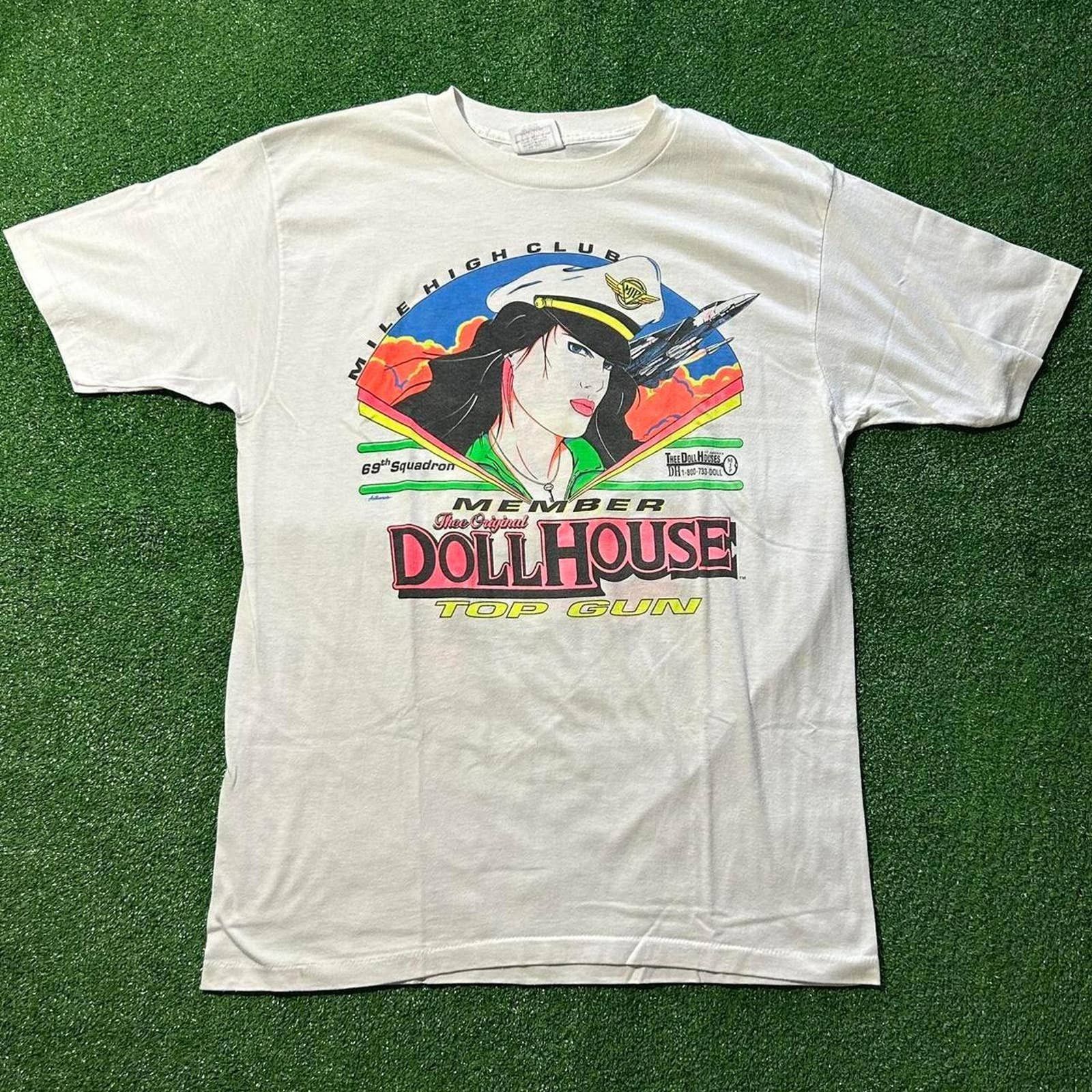 Image of Vintage 80's The Original Dollhouse Strip Bar Tee. Size XL in White, Men's