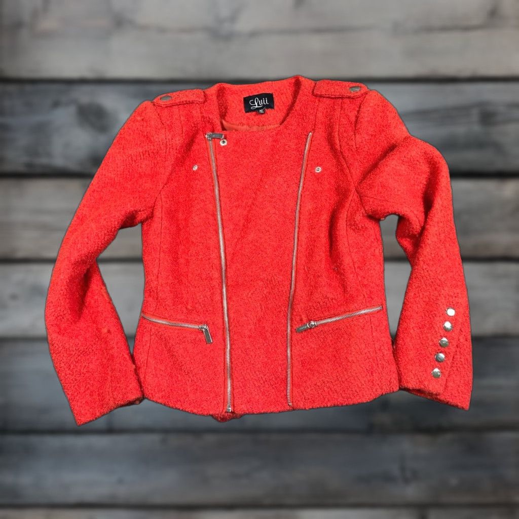 Vintage Luii Motorcycle Jacket Women's Small Boiled Wool Orange Boxy Fit Zip Biker Style Size S / US 4 / IT 40 - 1 Thumbnail