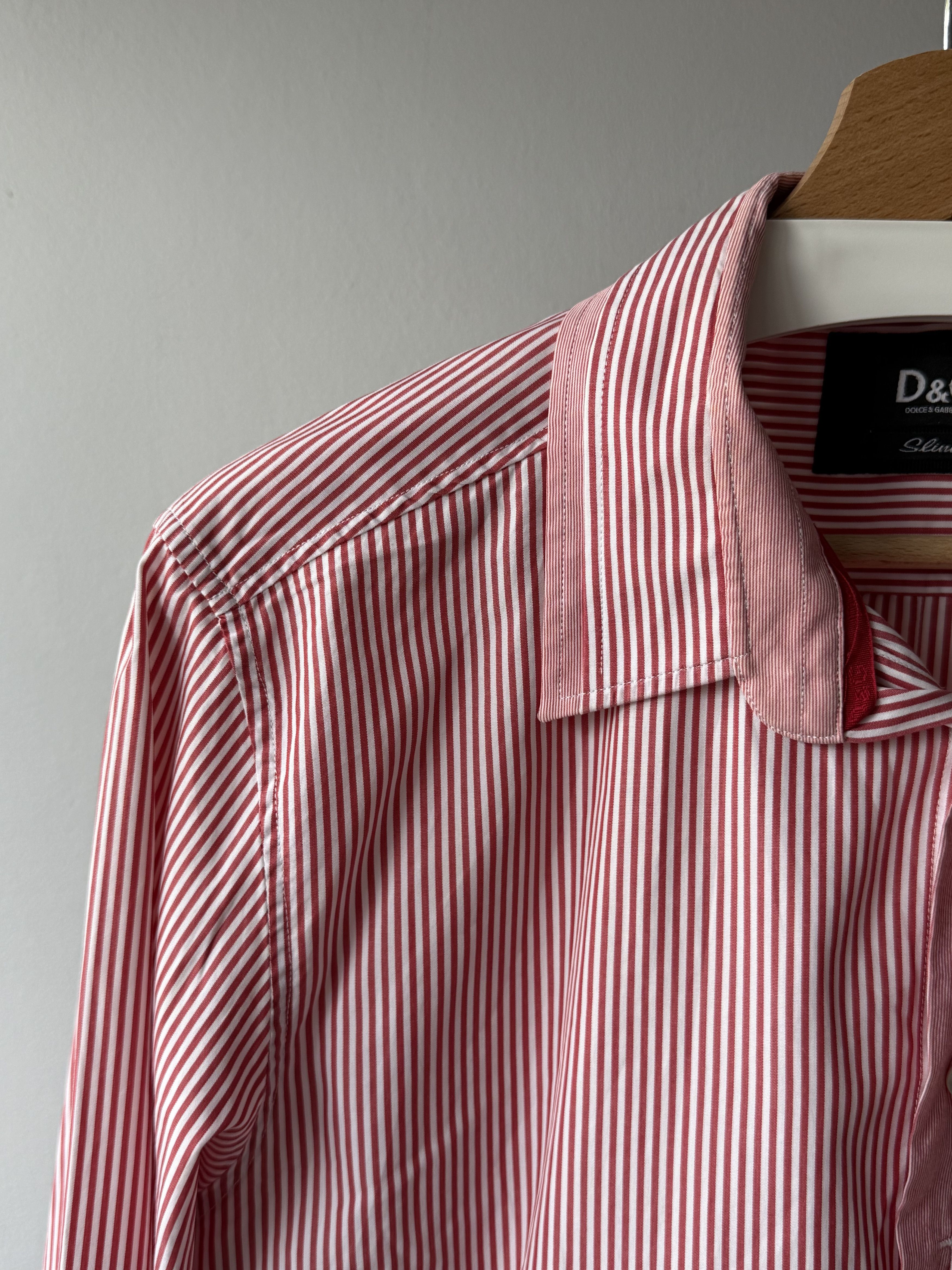 Dolce & Gabbana Dolce & Gabbana Slim Fit Red White Striped Long Sleeve Shirt Size US M / EU 48-50 / 2 - 5 Thumbnail