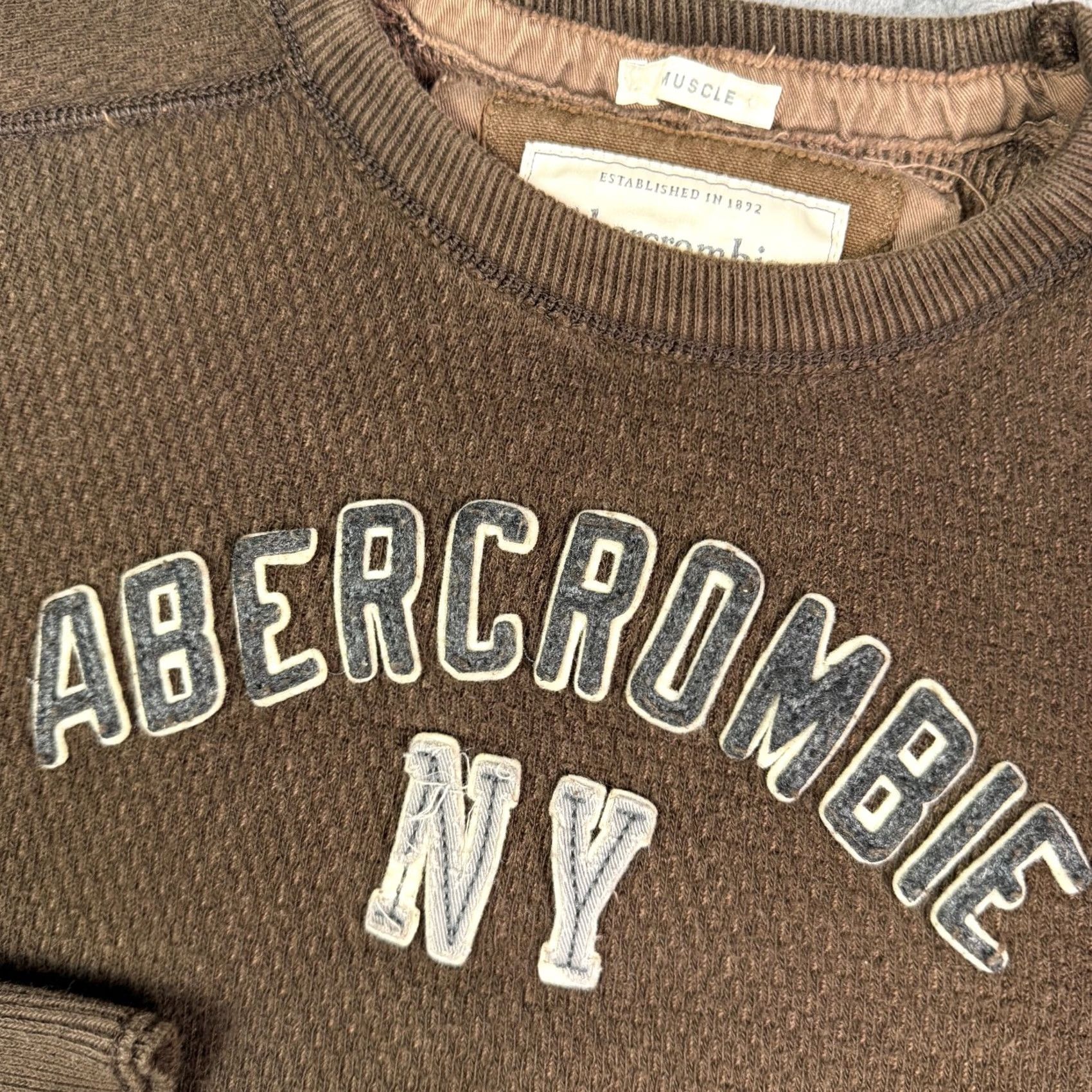 Abercrombie & Fitch VINTAGE Abercrombie & Fitch Waffle Knit Thermal Shirt Mens L Brown Muscle Fit Size US L / EU 52-54 / 3 - 3 Thumbnail