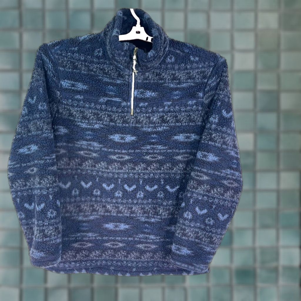Vintage Nike Shirt Alpine Sherpa 1/4 Zip Pockets Pullover Sweatshirt Mens XL Blue Geometric Pattern Classic Outdoor 60s Decade College Mens Size US XL / EU 56 / 4 - 1 Thumbnail