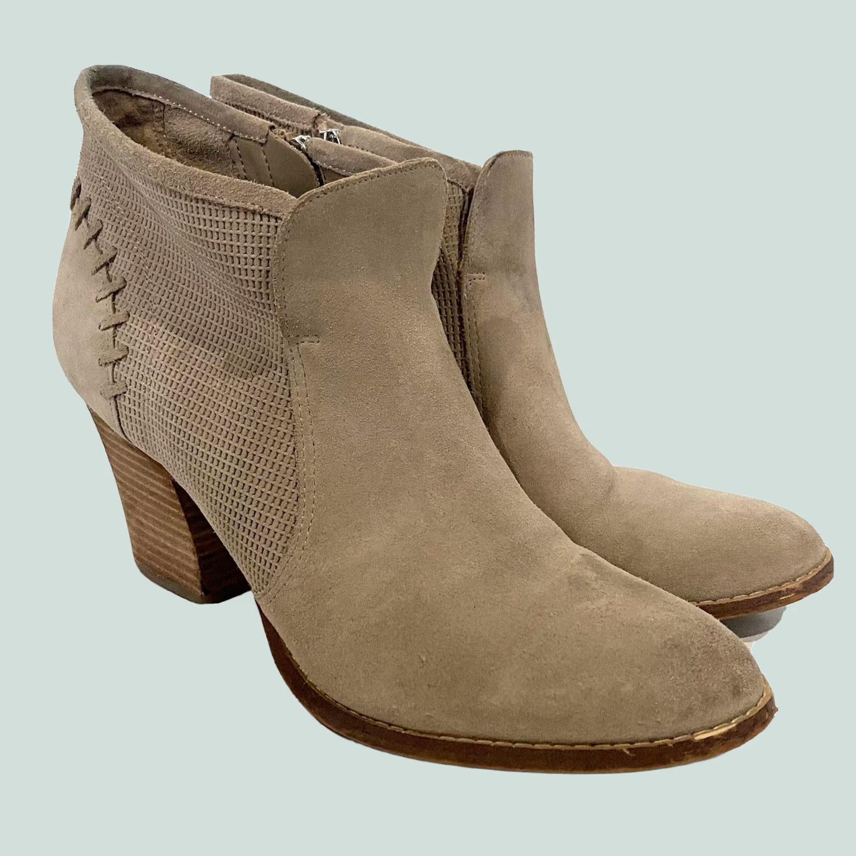 Marc Fisher VINTAGE Marc Fisher Women’s Bootie Booties Beige Suede Leather Block Heels Sz 10 M Womens Boots Size US 10 / IT 40 - 1 Thumbnail