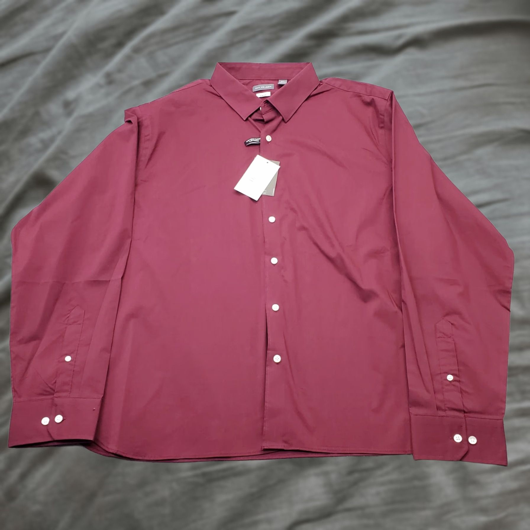 Van Heusen Van Heusen Shirt Mens XXL Burgundy Slim Button-Up Long Sleeve Size US XXL / EU 58 / 5 - 1 Thumbnail