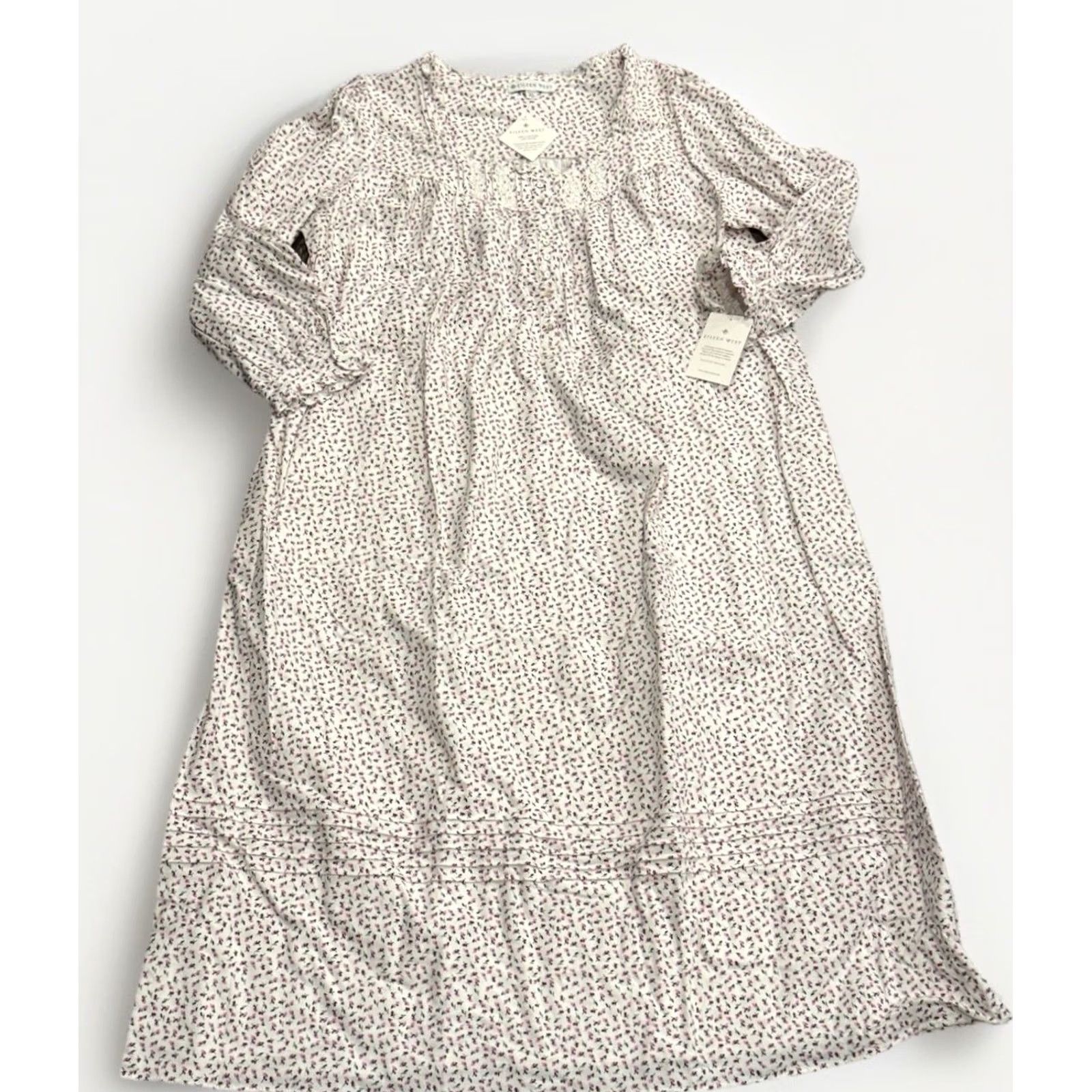 Vintage Eileen West Cotton Flannel Gown Sz XL White Long Sleeve High Neck NWT Womens Size XL / US 12-14 / IT 48-50 - 4 Thumbnail