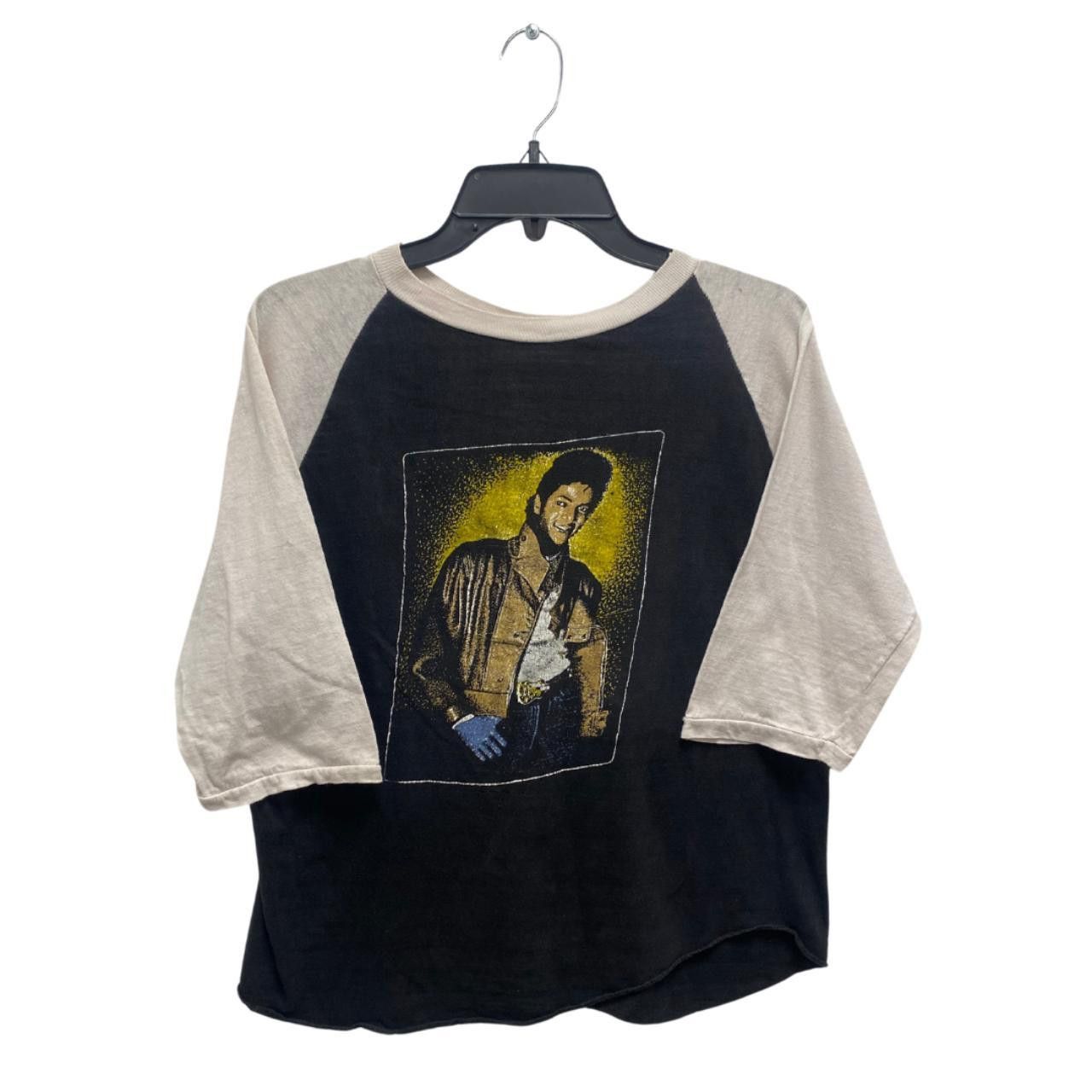 image of 1980S "i ︎ Michael Jackson" Baseball Tee in Black, Men's (Size XL)