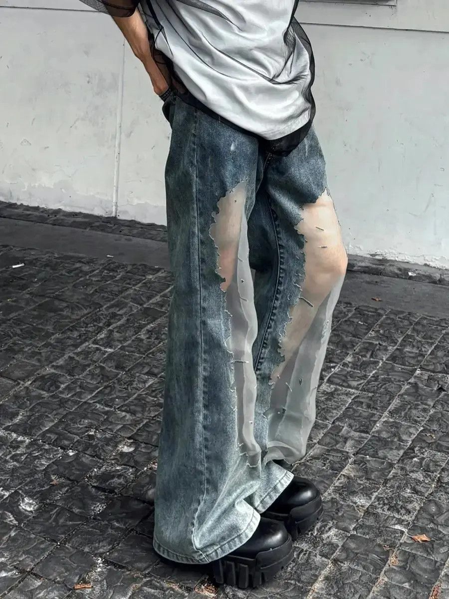 Japanese Brand Loose micro mesh patchwork jeans Size US 32 / EU 48 - 1 Thumbnail
