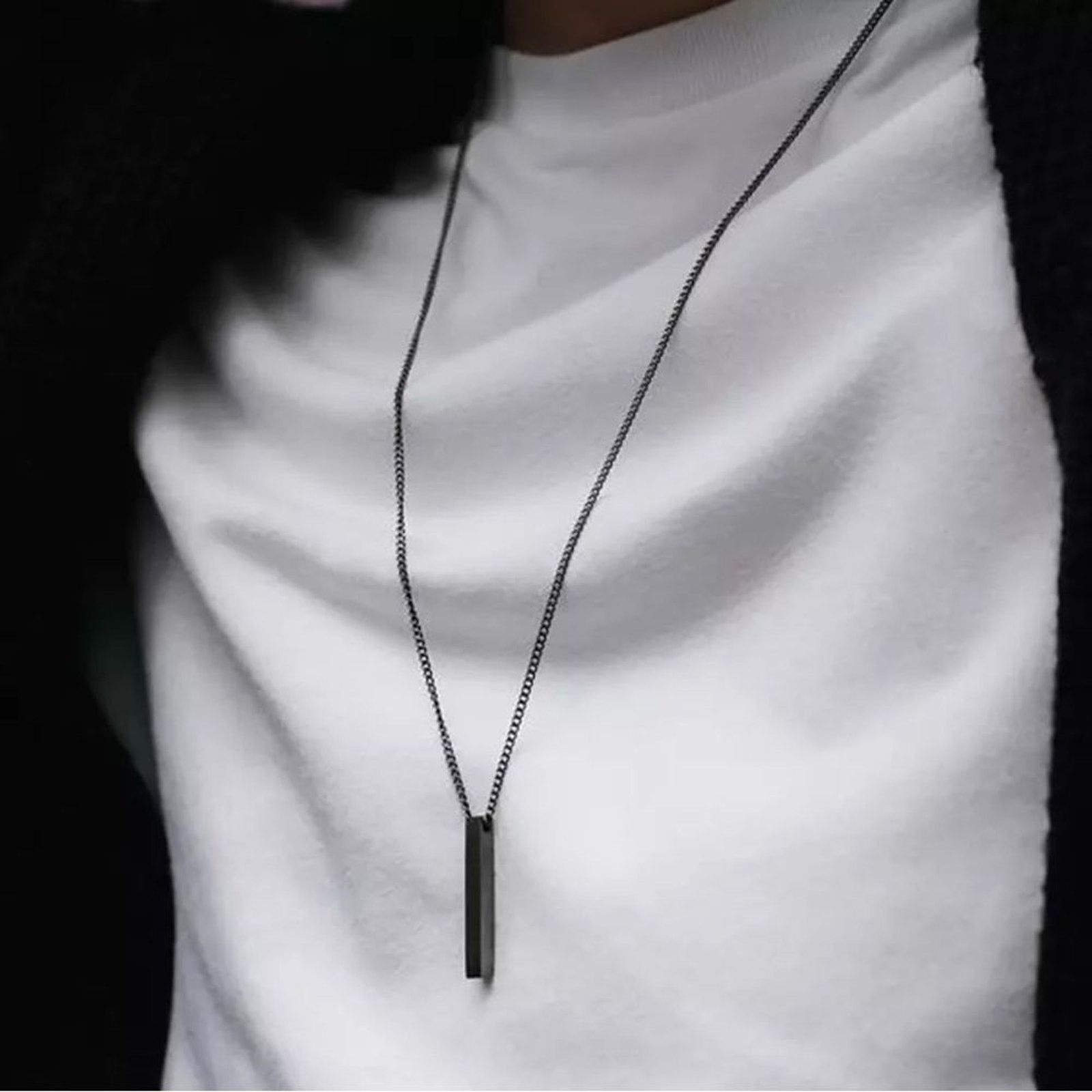 Other Men’s Stainless Steel Bar Chain Necklace Silver Black 21.5” Size ONE SIZE - 5 Thumbnail