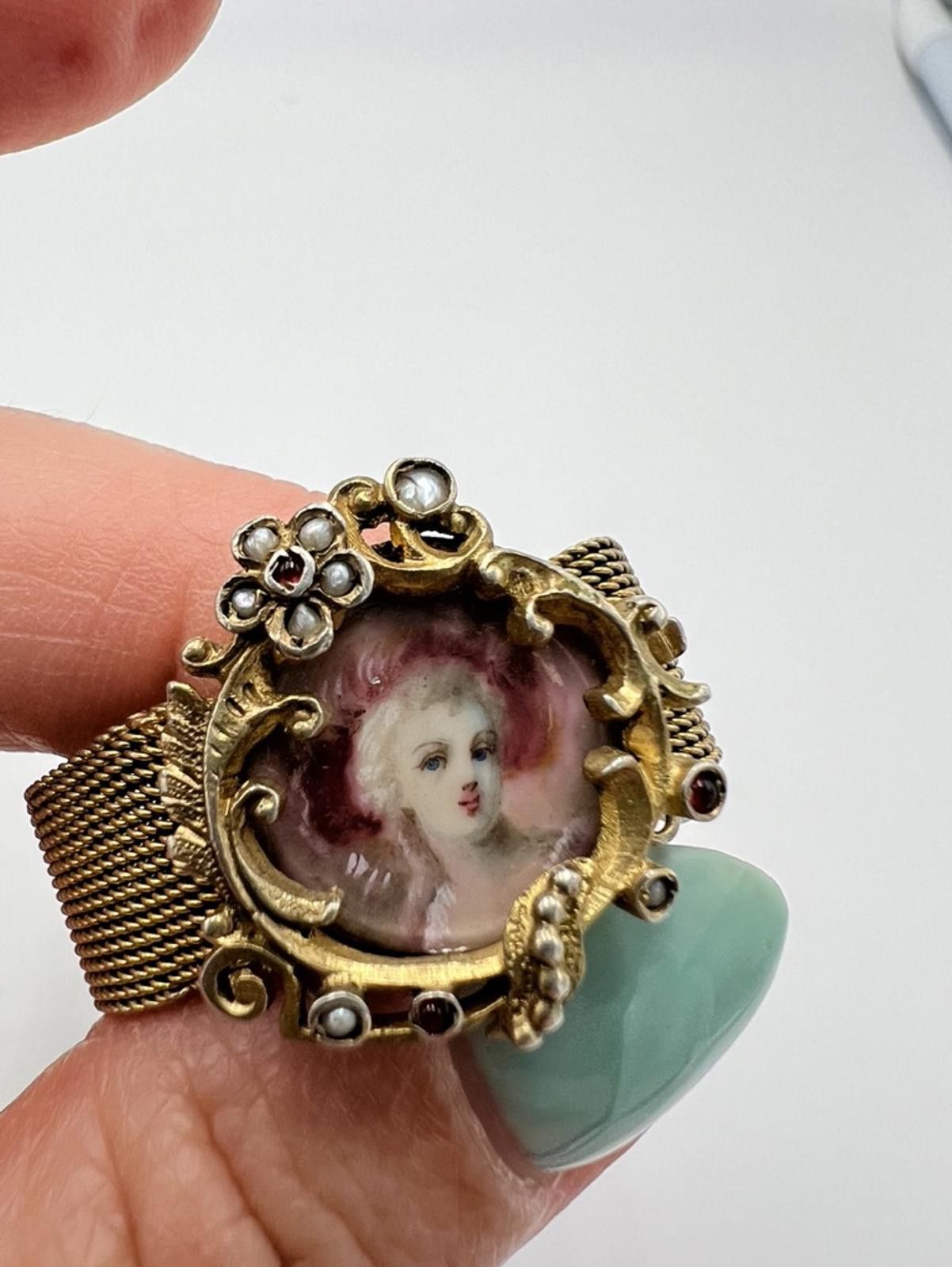 Other Gold Over Sterling Silver Painted Cameo Victorian Bracelet Size ONE SIZE - 2 Thumbnail