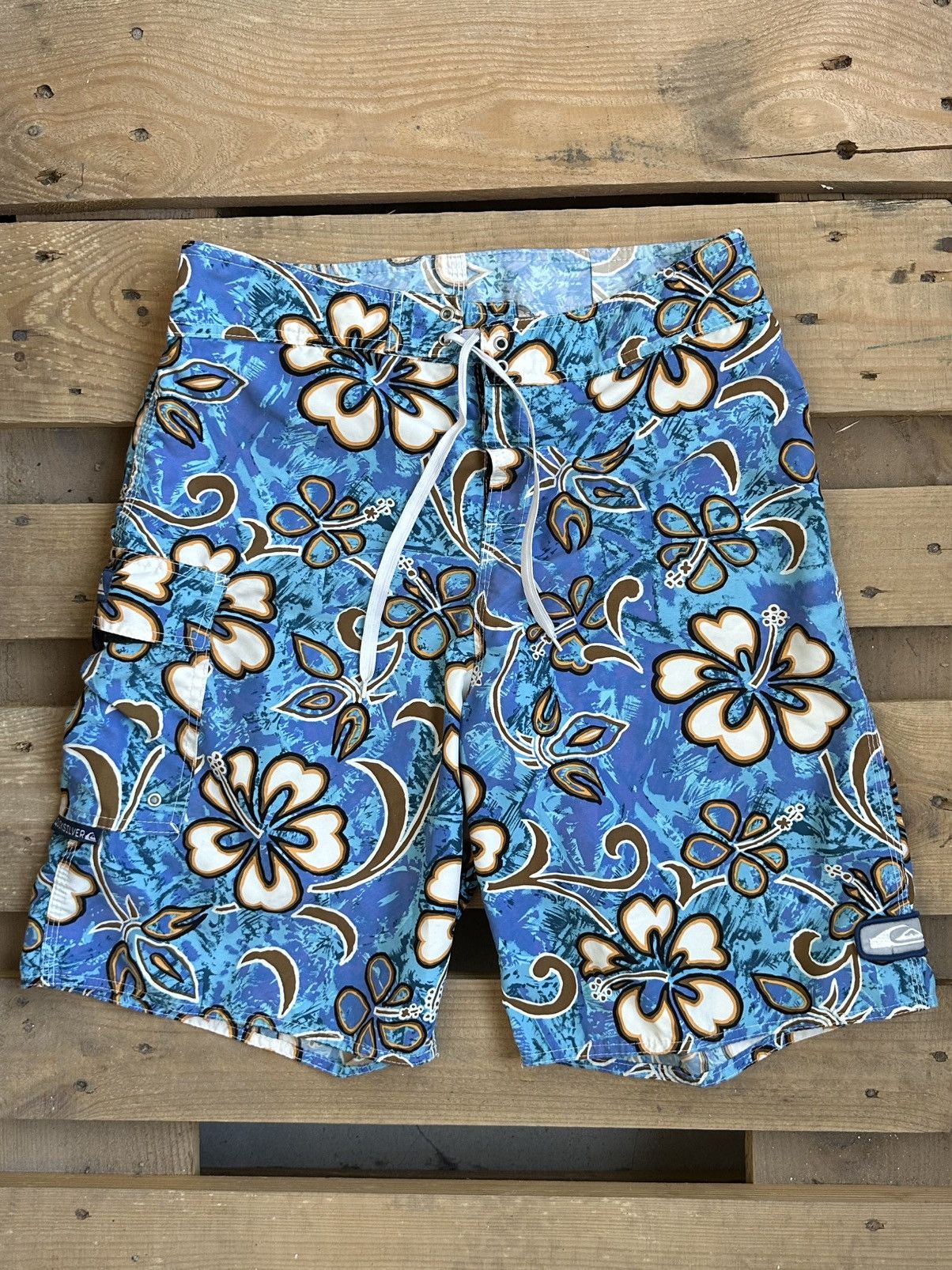 Quiksilver Vintage Quiksilver Floral Blue Beach Shorts Size US 31 - 1 Thumbnail
