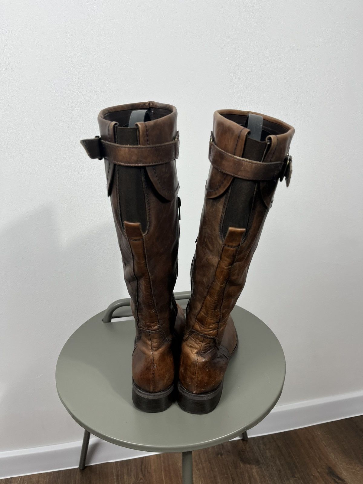 Leather Brown Leather Tall Boots Buckle Strap Zip Closure EU 39 Size US 8.5 / IT 38.5 - 10 Thumbnail