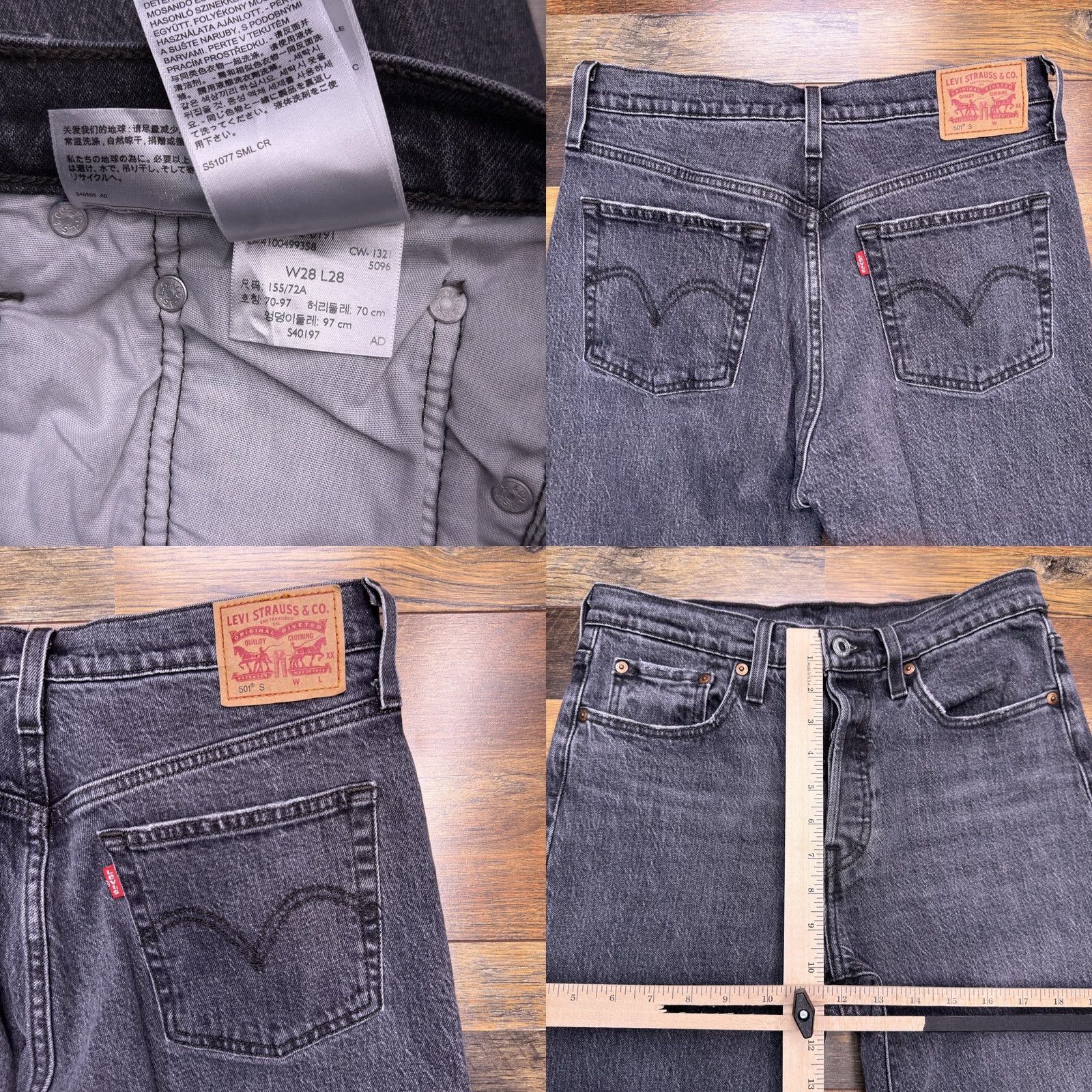 Levi's Levi's 501 Jeans Skinny Black 28x28 High Rise Button Fly Non Stretch Denim 5-Pocket Womens Slim Regular Mens 90s Vintage N/A Size 28" / US 6 / IT 42 - 8 Thumbnail