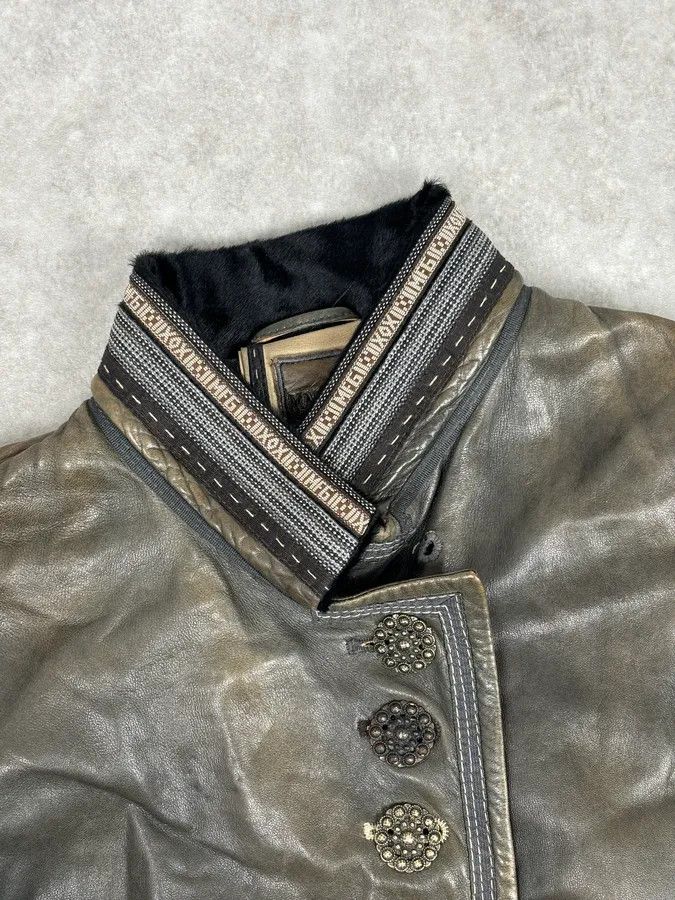 Marithe + Francois Girbaud AW2003 Marithé + François Girbaud Grey Eroded Buttoned Asymmetrical Leather Jacket Size S / US 4 / IT 40 - 4 Thumbnail