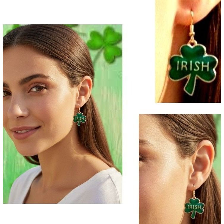 Handmade St Patricks Day Shamrock Earrings Dangle Hooks New Irish Fes Size ONE SIZE - 4 Thumbnail