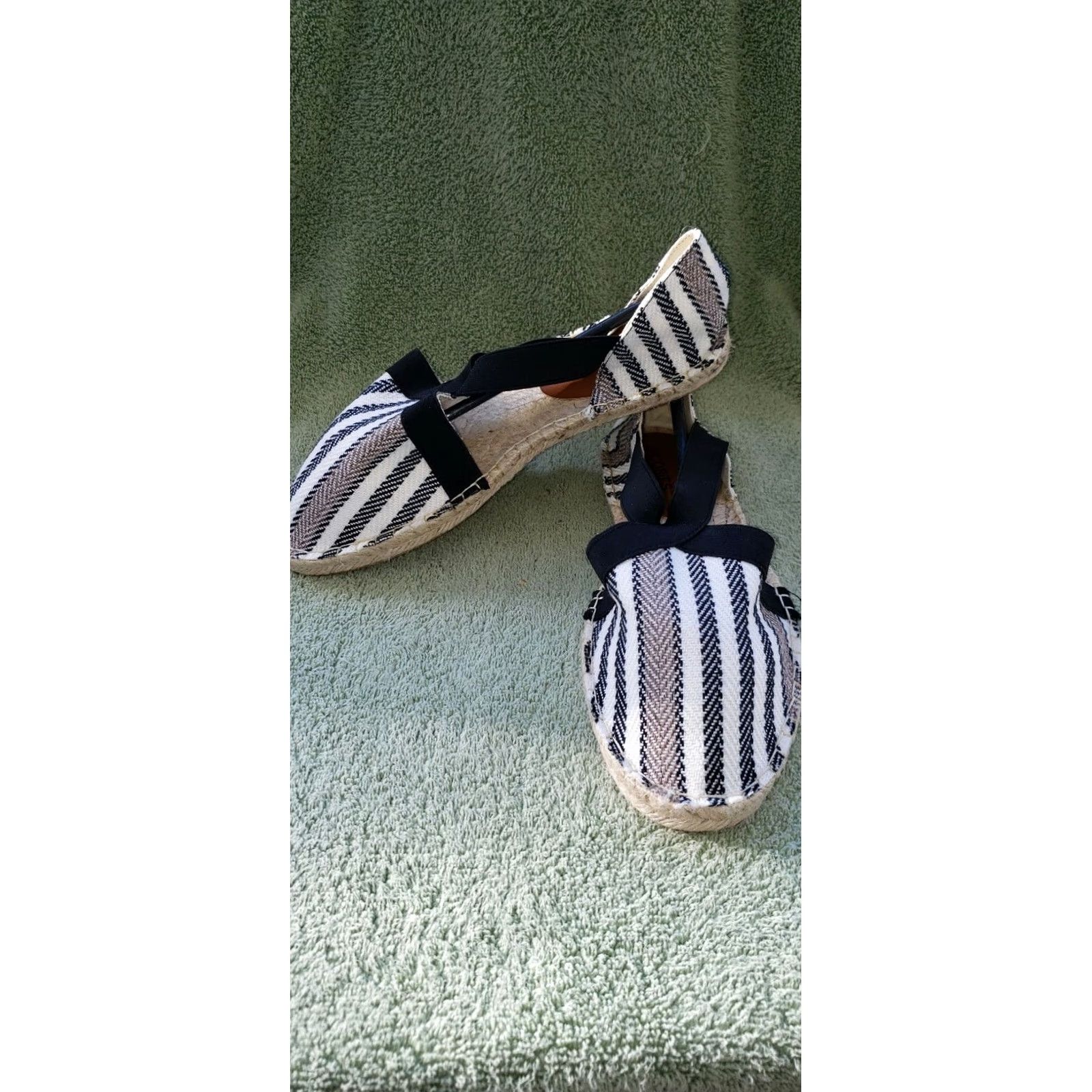 Vintage Jacobies Women's Espadrille Flats Size 8 Black And White Textile Uppers Elastic Crossovers Flats Casual Women’s Size US 6 / IT 36 - 3 Thumbnail