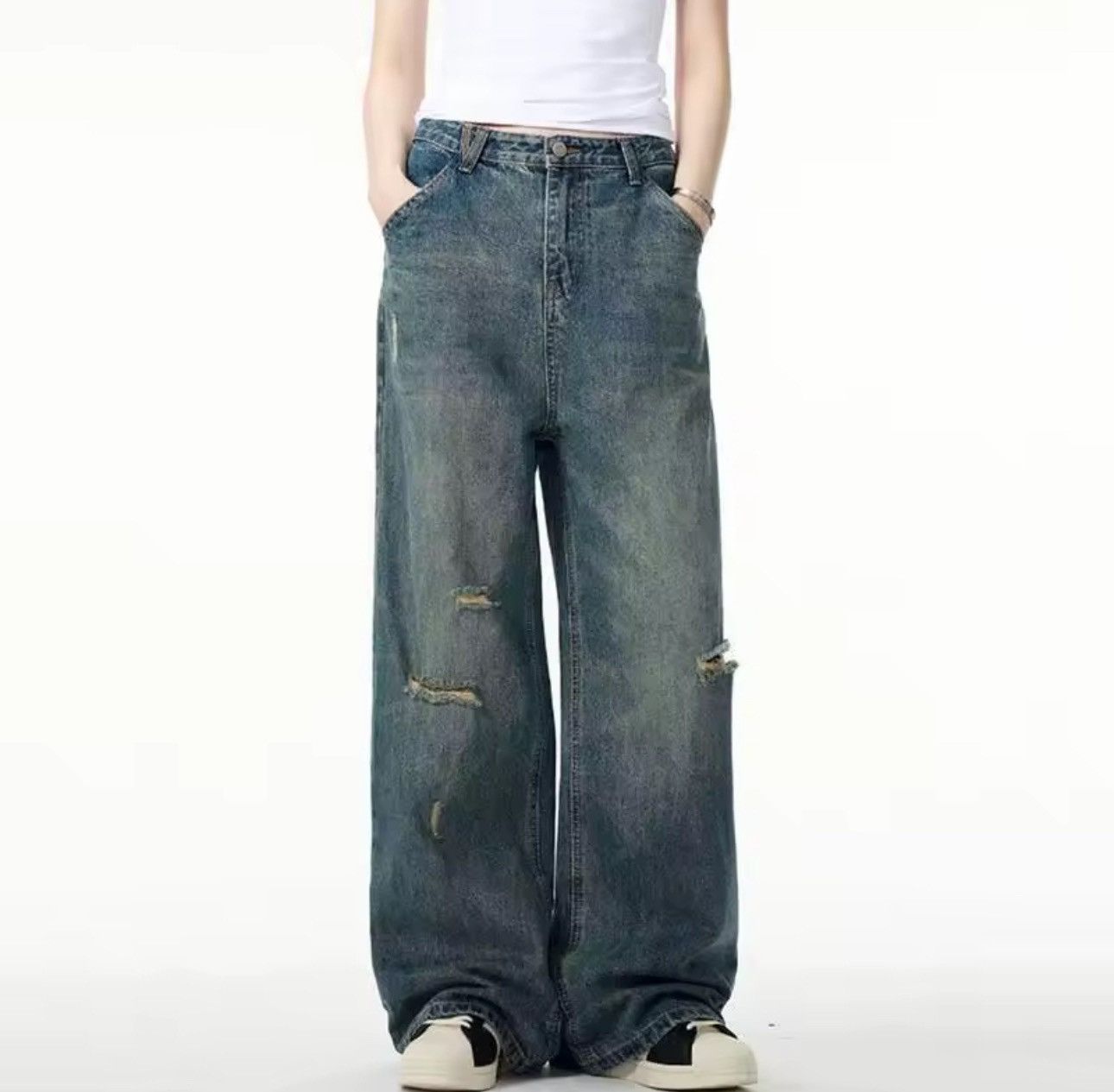 Jean Vintage Retro Distressed Casual Baggy Straight Jeans Size US 32 / EU 48 - 5 Thumbnail