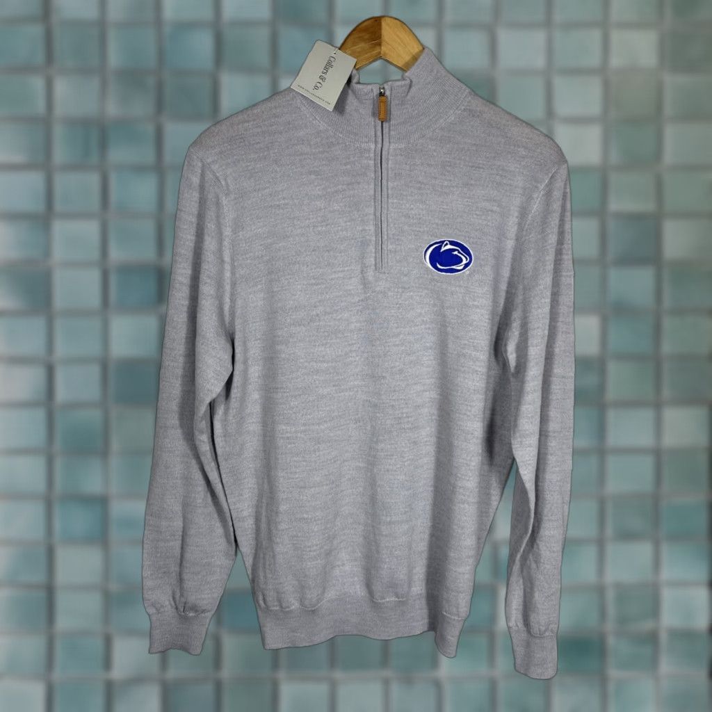 CO Collars & co Quarter Zip Merino Wool Penn State Collegiate Golf Sweater Mens M Gray Embroidered 1/4 Zip Football Size US M / EU 48-50 / 2 - 1 Thumbnail