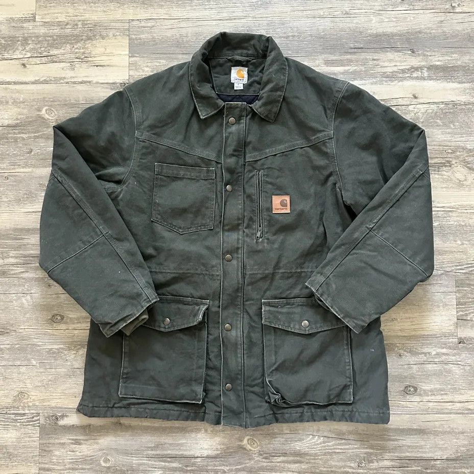 Carhartt Vintage Carhartt 100110316 Olive Green Chore Barn Coat Size US L / EU 52-54 / 3 - 1 Thumbnail