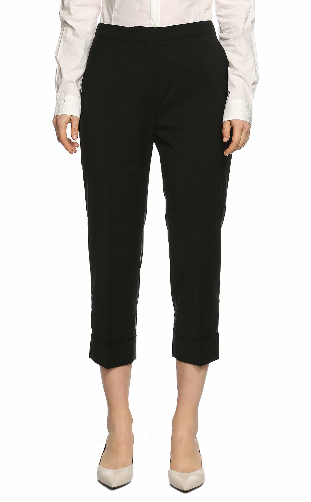 image of Viktor Rolf Viktor & Rolf Solid Black Cropped Wool Pants Trousers 6 42, Women's (Size 28)