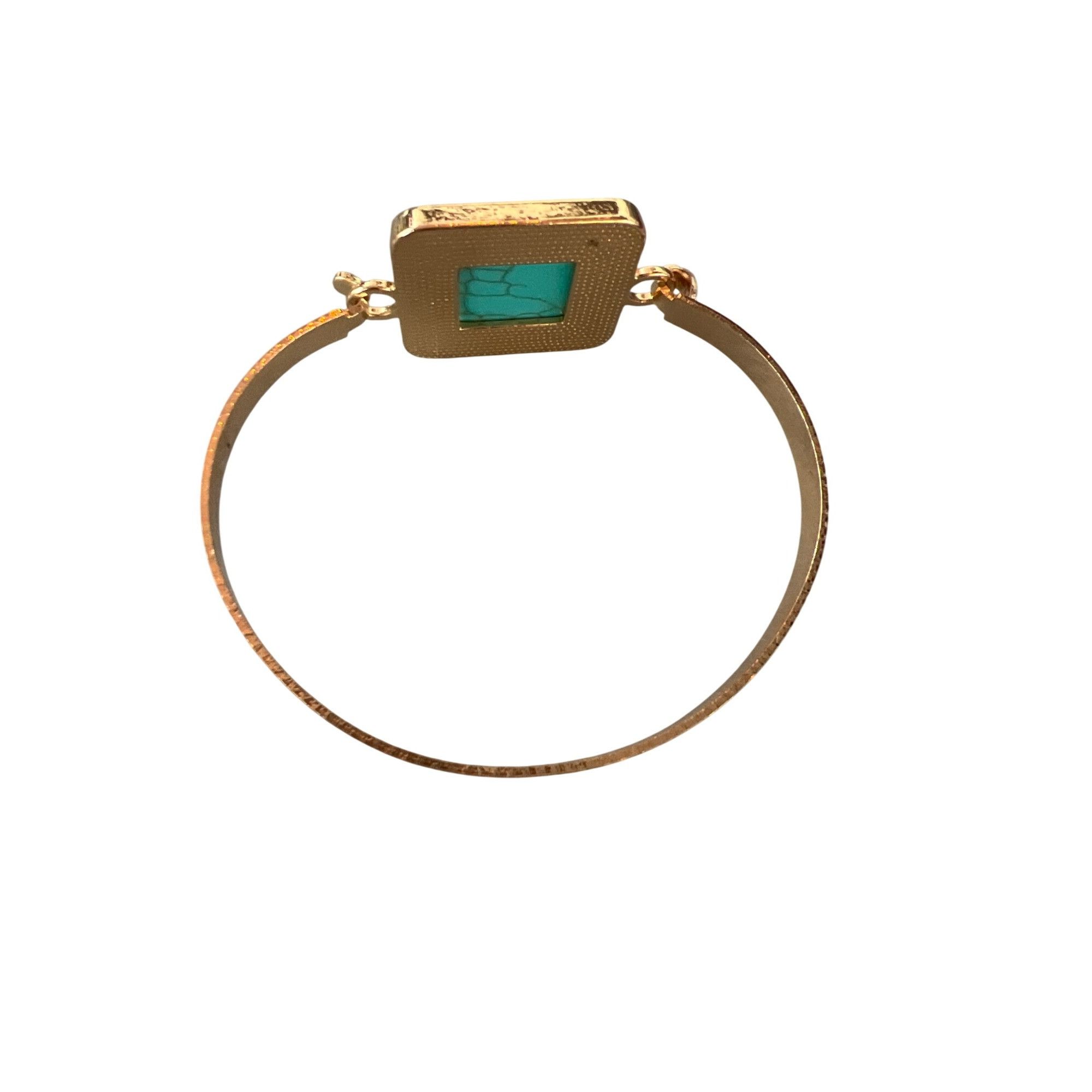 Other Gold Tone Bangle Bracelet Square Faux Turquoise Cabochon Hoo Size ONE SIZE - 3 Thumbnail