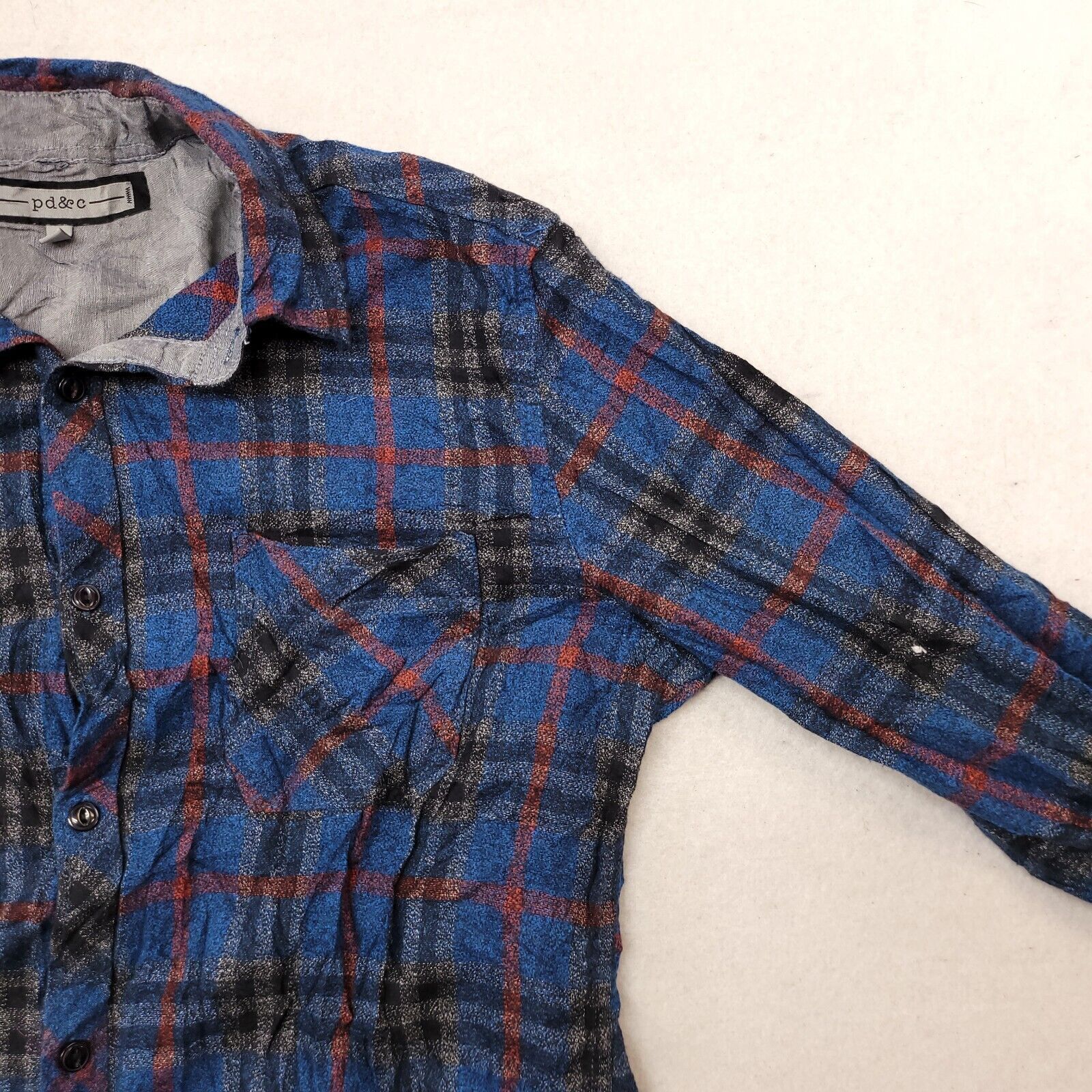 PD&C pd & c Tartan Flannel Button Up Shirt Mens Size M Blue Black Size US M / EU 48-50 / 2 - 5 Thumbnail