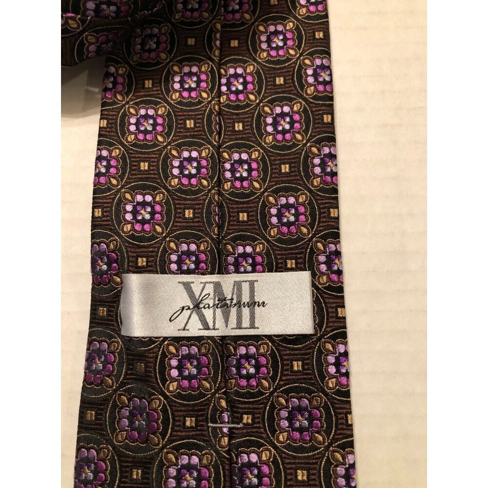 XMI Platinum xmi platinum men's new brown silk tie 3 1/2" X 60" Size ONE SIZE - 2 Thumbnail