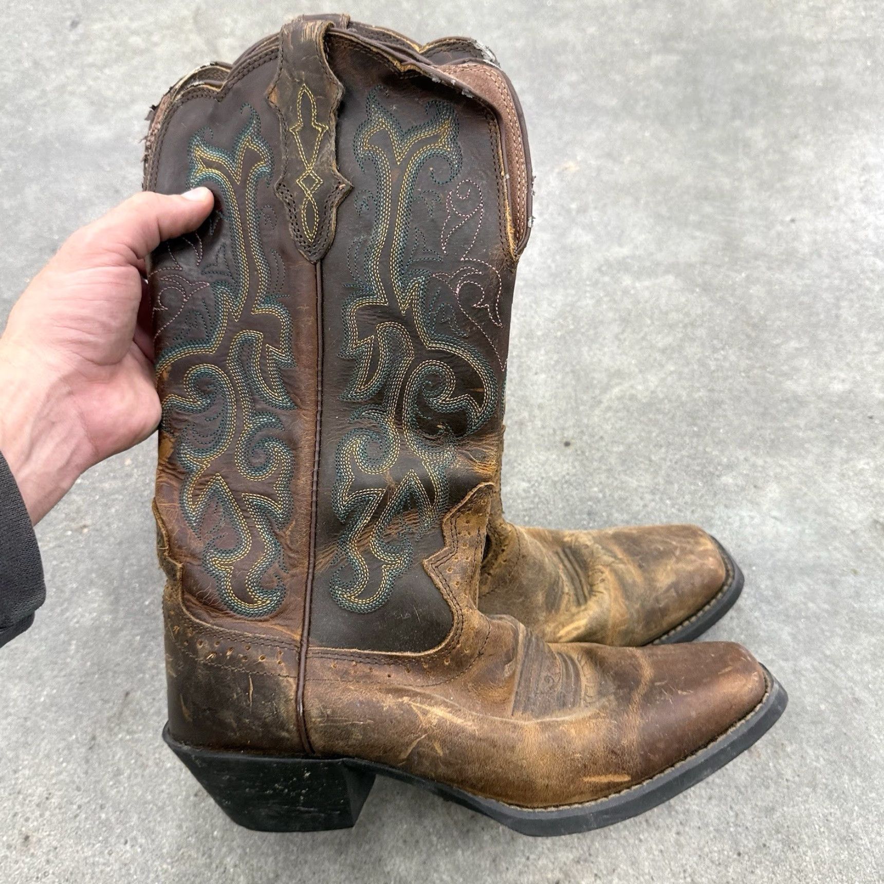 Justin Boots Justin DURANT Brown Leather Square Toe Pull On Western Boots Women’s Size 9 B Size US 9 / IT 39 - 3 Thumbnail