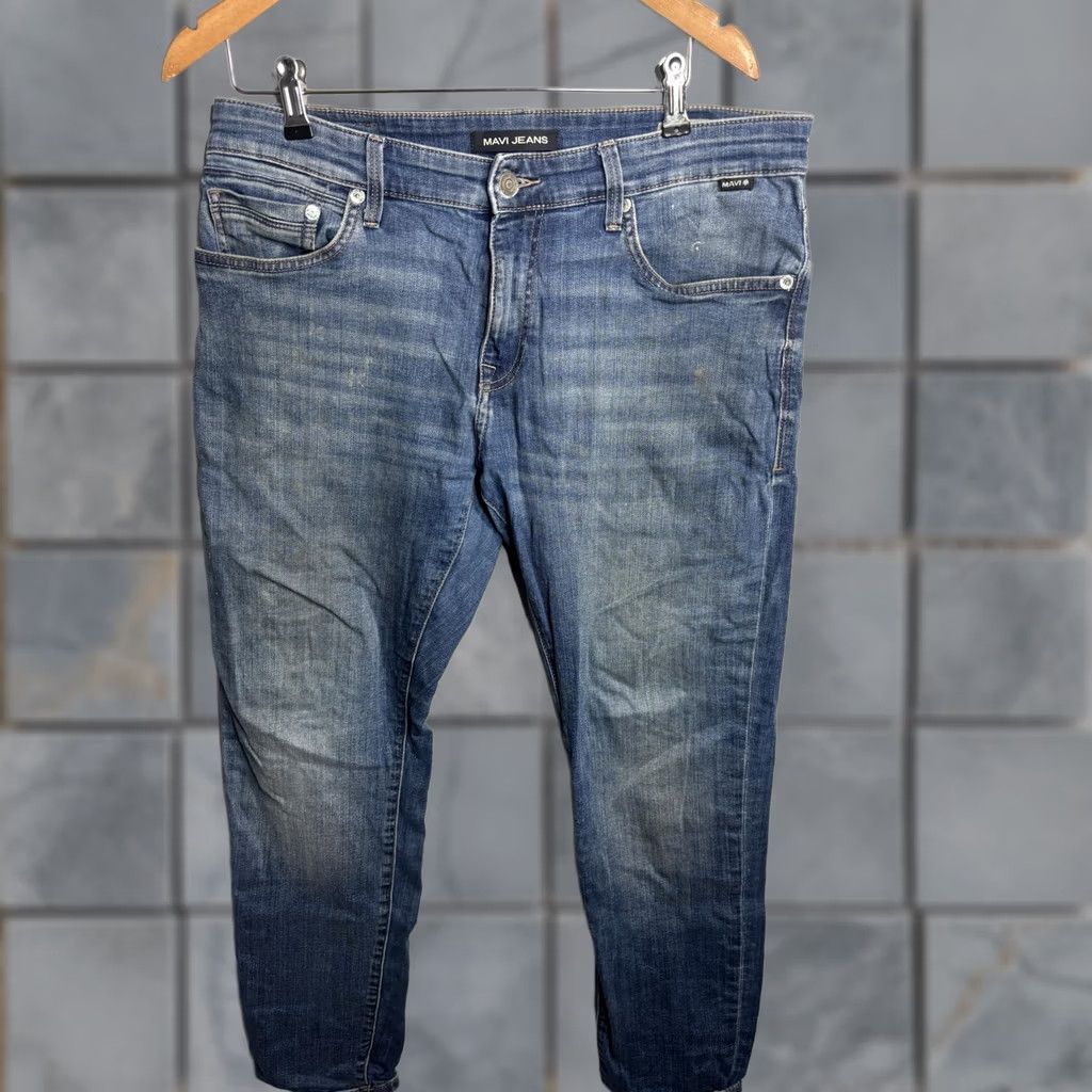 Mavi Mavi Jeans Mens 34x30 Blue Medium Wash Slim Straight 5 Pocket Denim Distressed Size US 34 / EU 50 - 1 Thumbnail