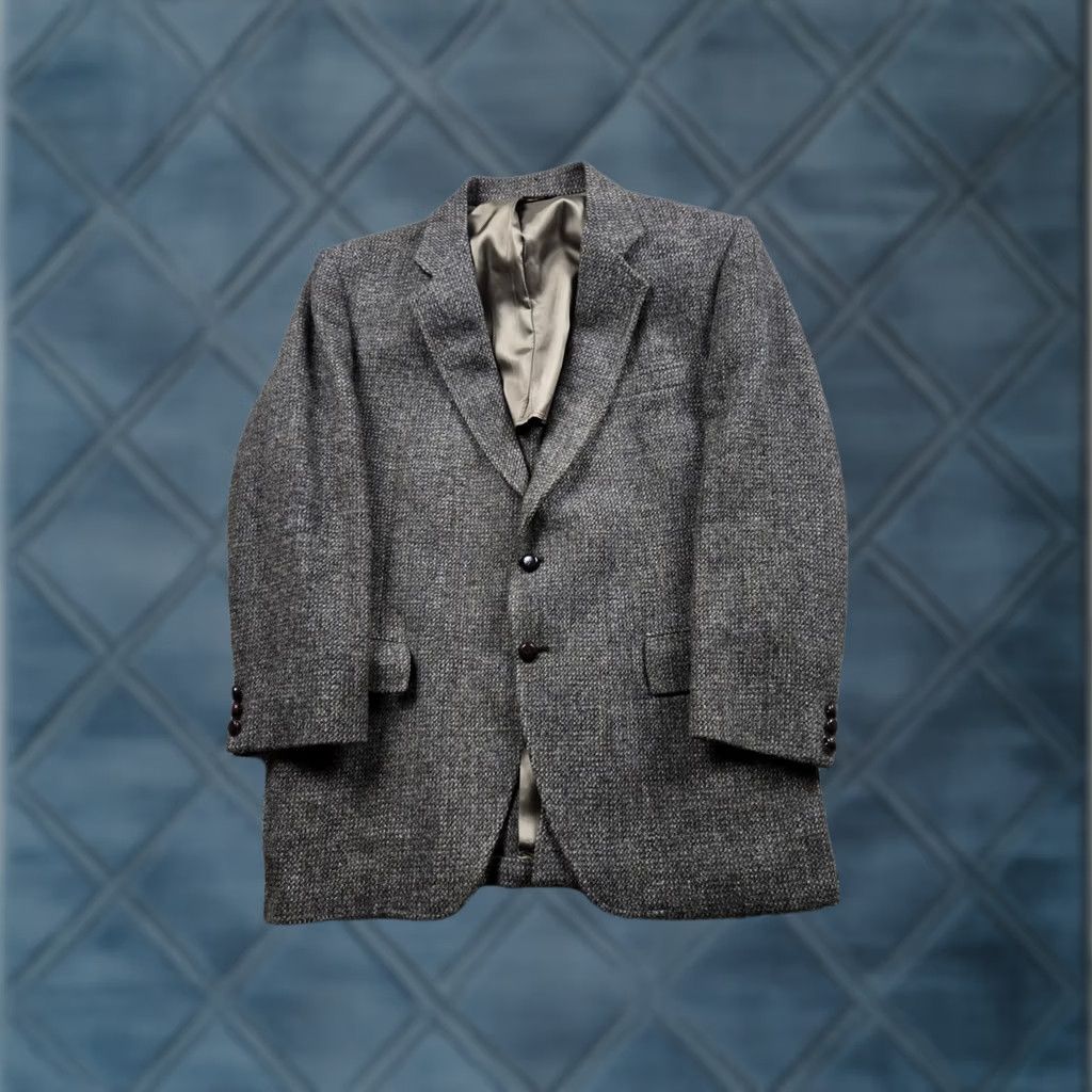 Harris Tweed VINTAGE Harris Tweed Blazer Jacket 44 R Brown Gray Tweed Wool USA Made 80s Men Blazer 2 Piece Single-Breasted USA Mens Size 44R - 1 Thumbnail