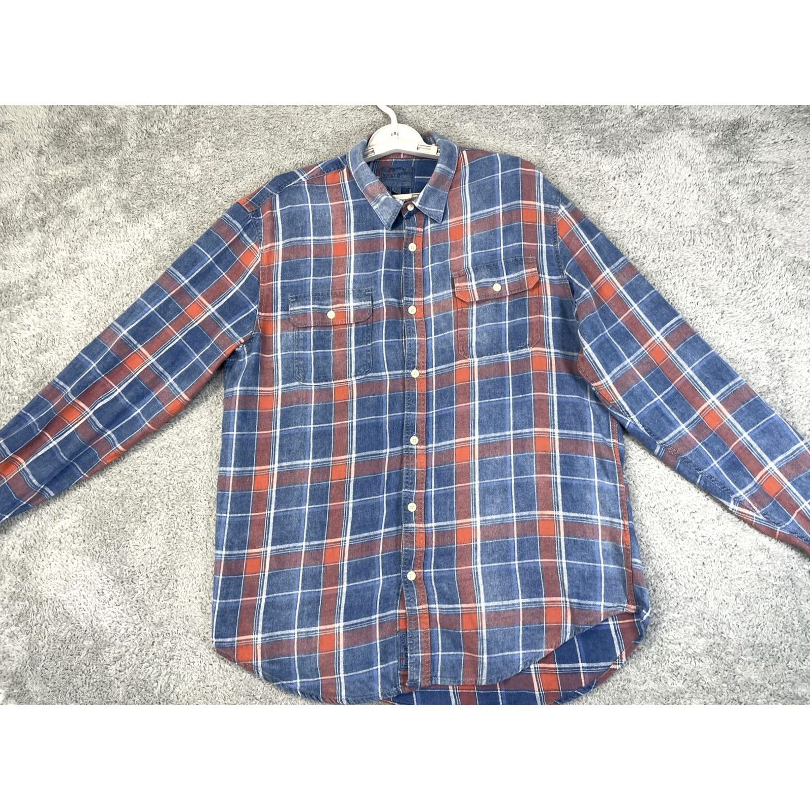 Lucky Brand VINTAGE Lucky Brand Shirt Mens Large Blue Orange Plaid Flannel True Indigo 7MD41343 Size US L / EU 52-54 / 3 - 3 Thumbnail