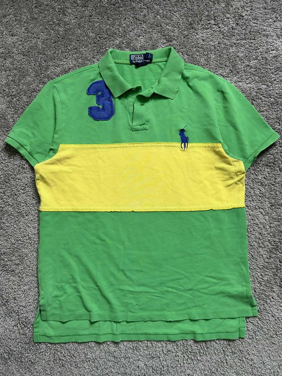 Polo Ralph Lauren Vintage 80s Polo Ralph Lauren Striped Green Yellow Distress Size US L / EU 52-54 / 3 - 1 Thumbnail