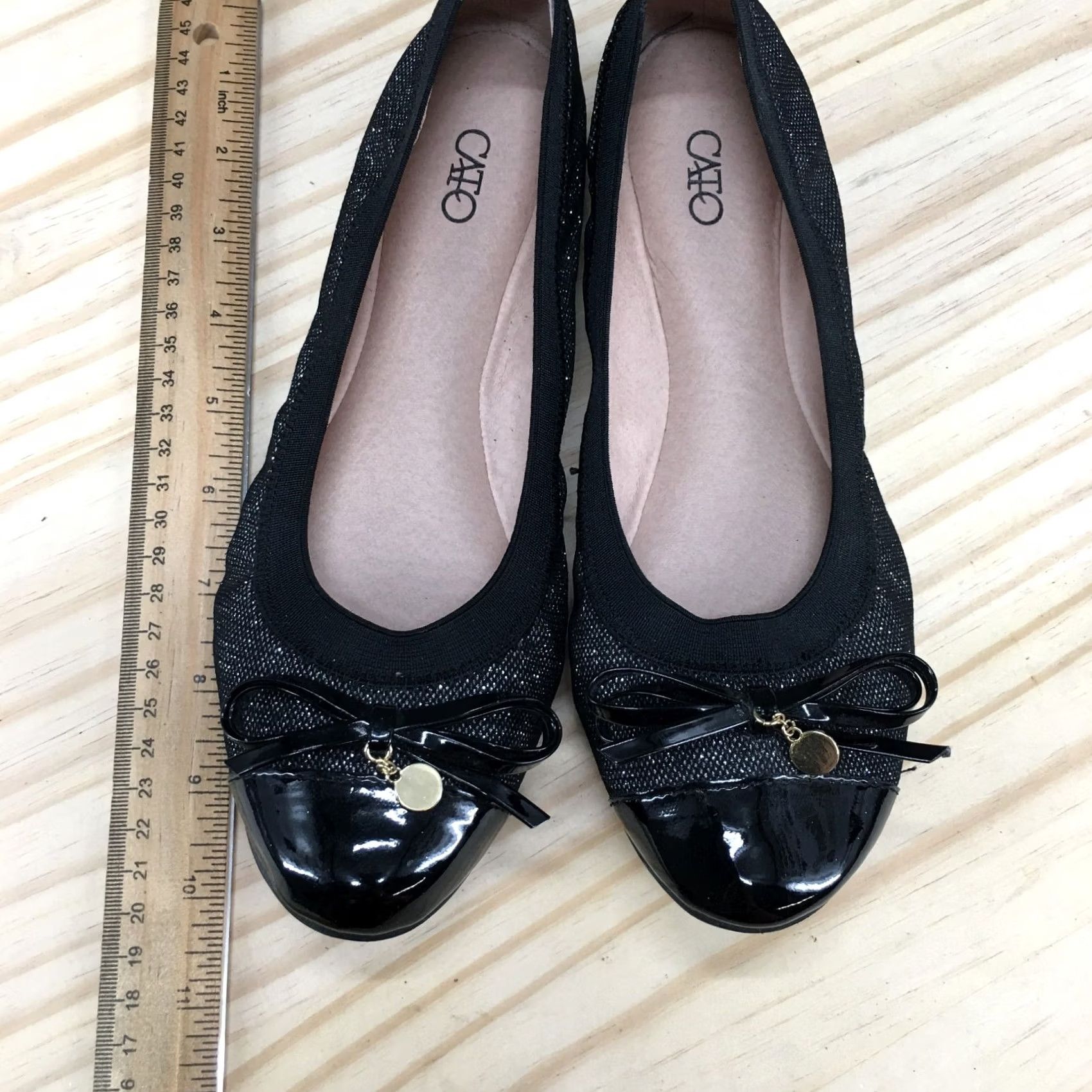 Vintage Cato Ballet Flats Womens 7.5M Black Bow Cap Toe Slip On Casual Comfort Shoes Size ONE SIZE - 6 Thumbnail