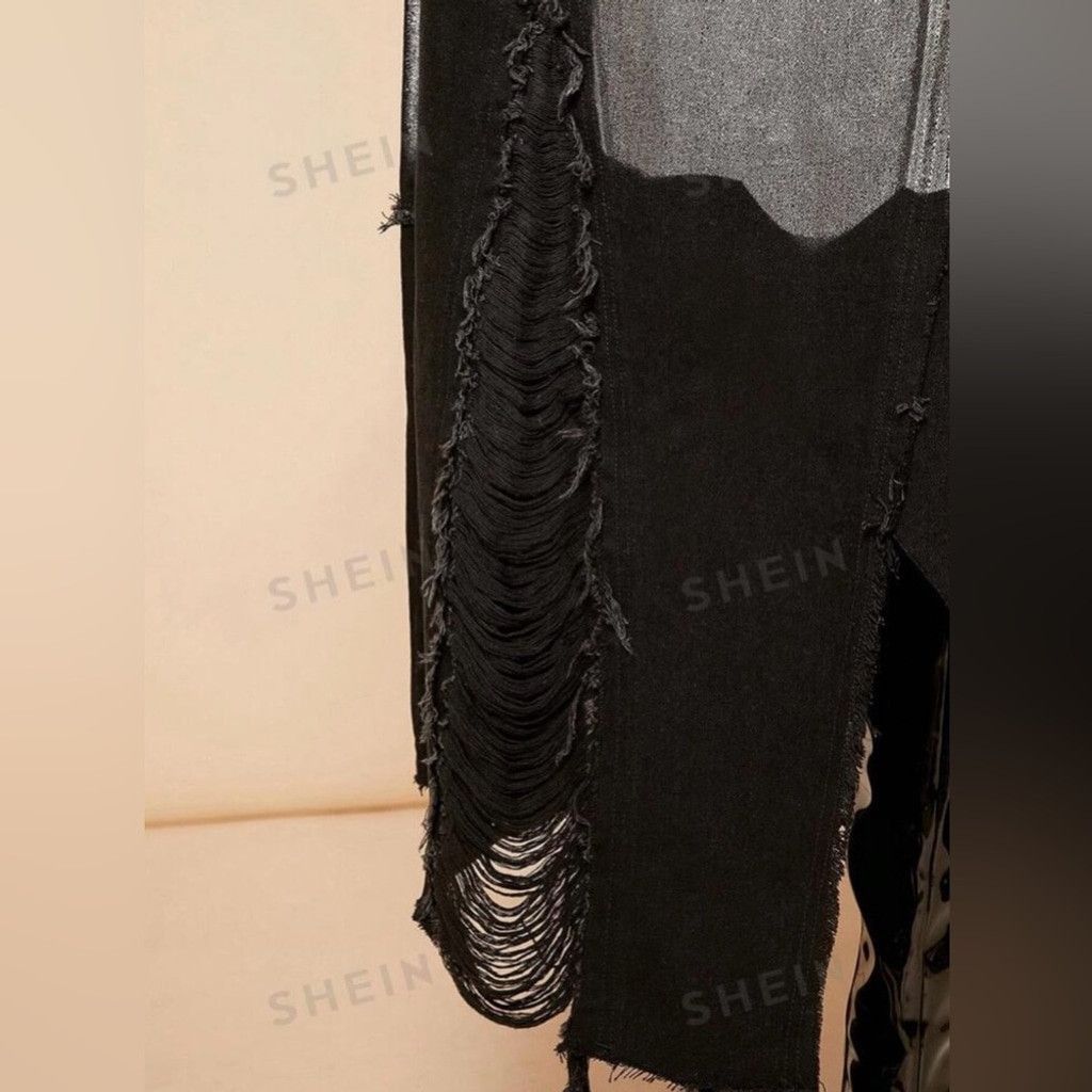 Other Ripped Asymmetrical Hem Denim Skirt Black & Silver Size 8 Size 30" / US 8 / IT 44 - 3 Thumbnail