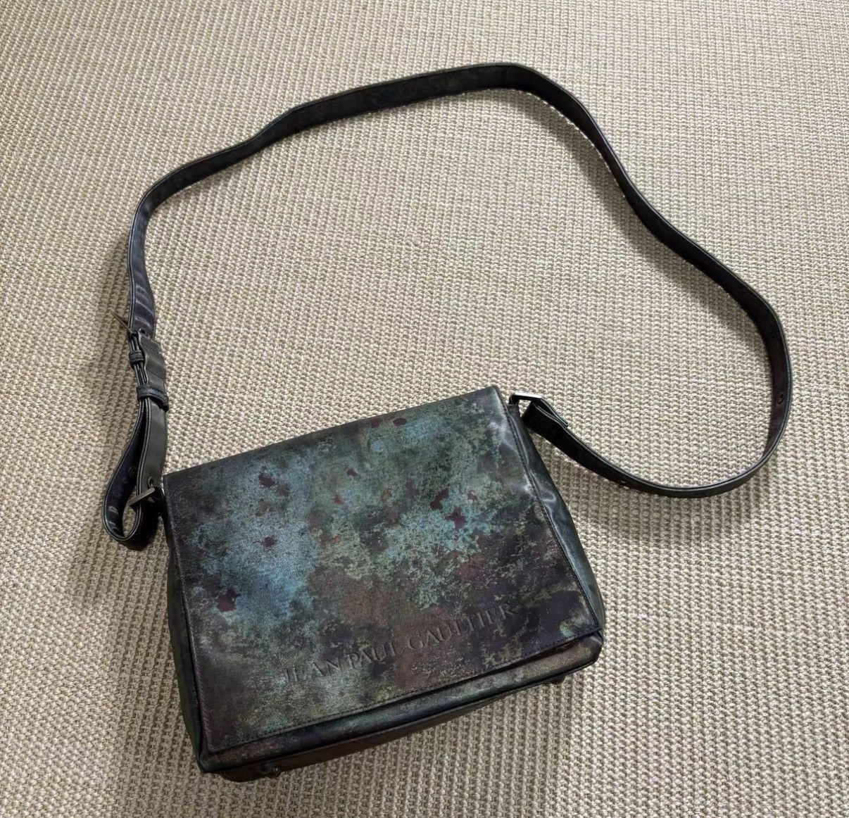 Jean Paul Gaultier Green Distressed Leather Crossbody Bag Size ONE SIZE - 1 Thumbnail