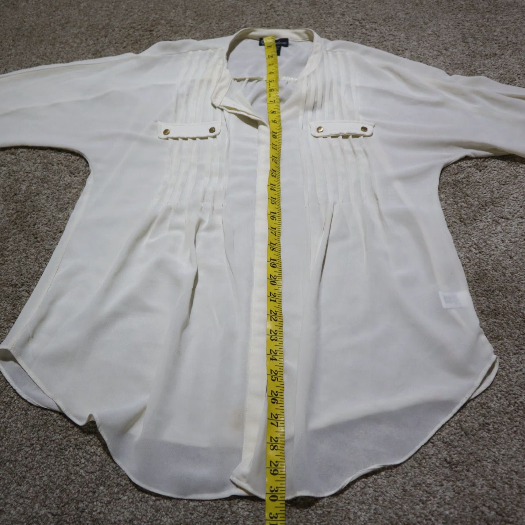 Vintage Signature Studio Shirt Adult Womens L Ivory Sheer 100% Cotton Short Sleeve Button-Up Solid Country Size L / US 10 / IT 46 - 7 Thumbnail