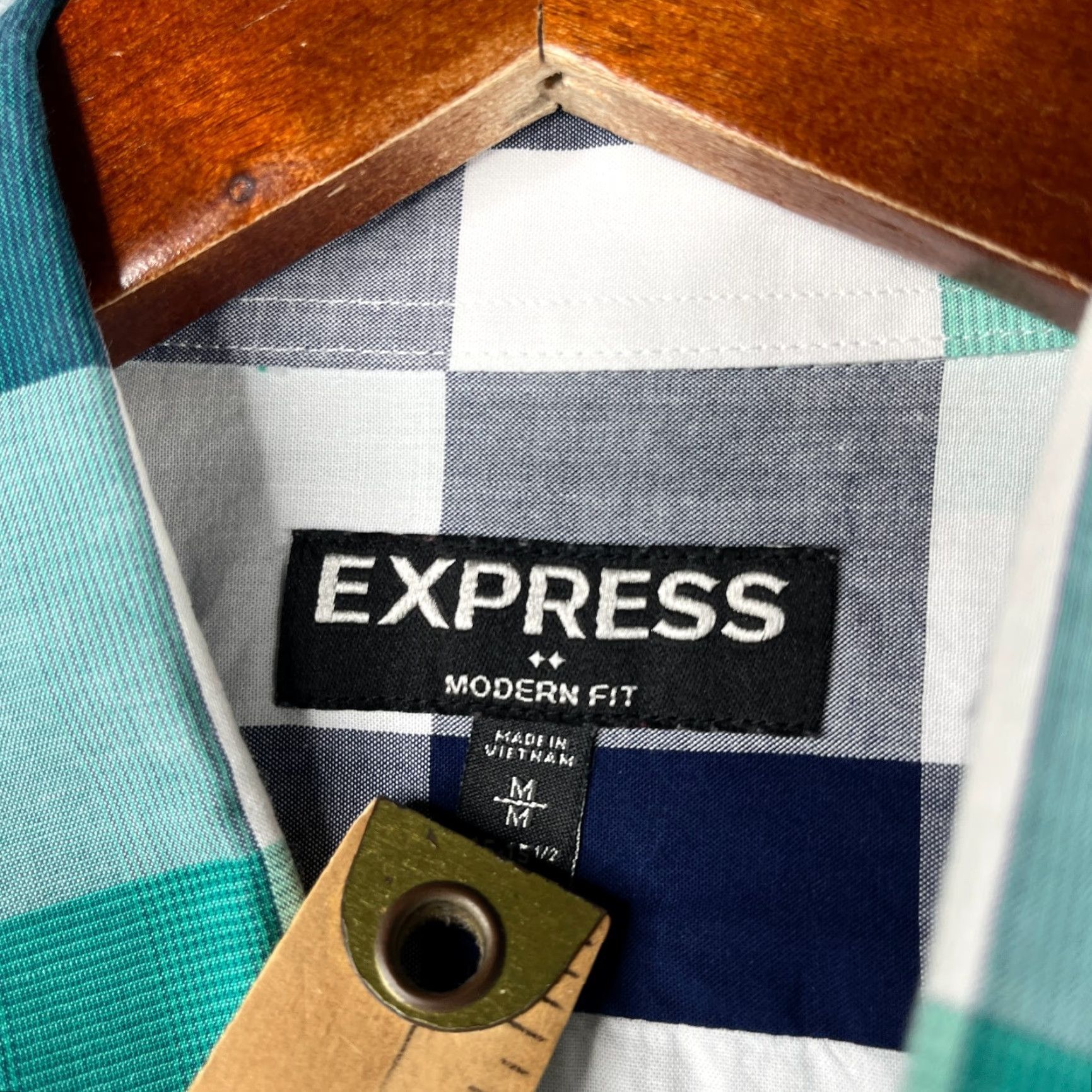Express Express Shirt Modern Fit Medium Blue Teal Check Button-Up Long Sleeve Mens Size US M / EU 48-50 / 2 - 4 Thumbnail