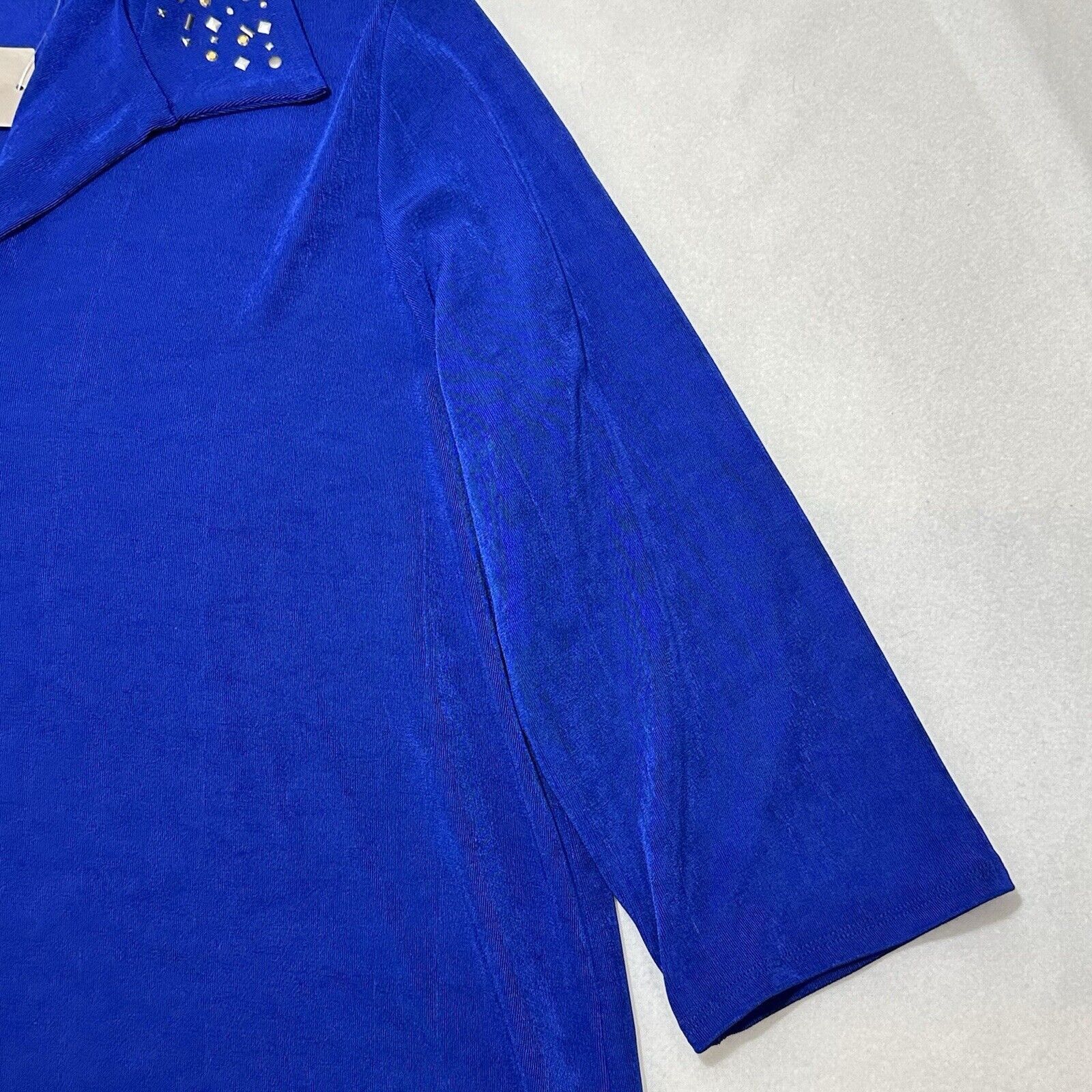 Chicos Chico's XL Blue Embellished Collar 3/4 Sleeve Blouse Acetate Size XL / US 12-14 / IT 48-50 - 5 Thumbnail